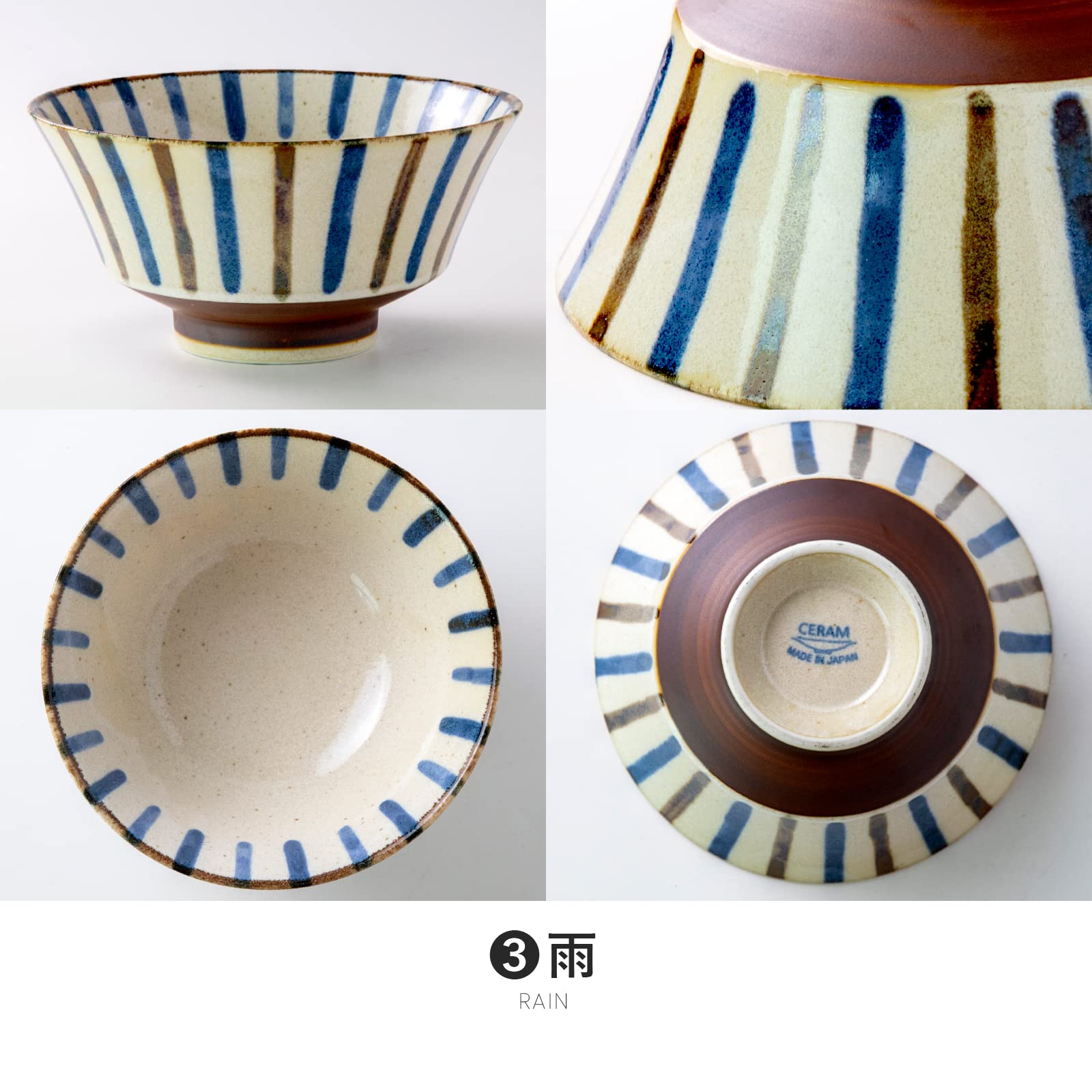 Minorutouki Mino Ware Paikaji Anti-Type Noodle Bowl Rain F7.2  H3.6In 16.58Oz