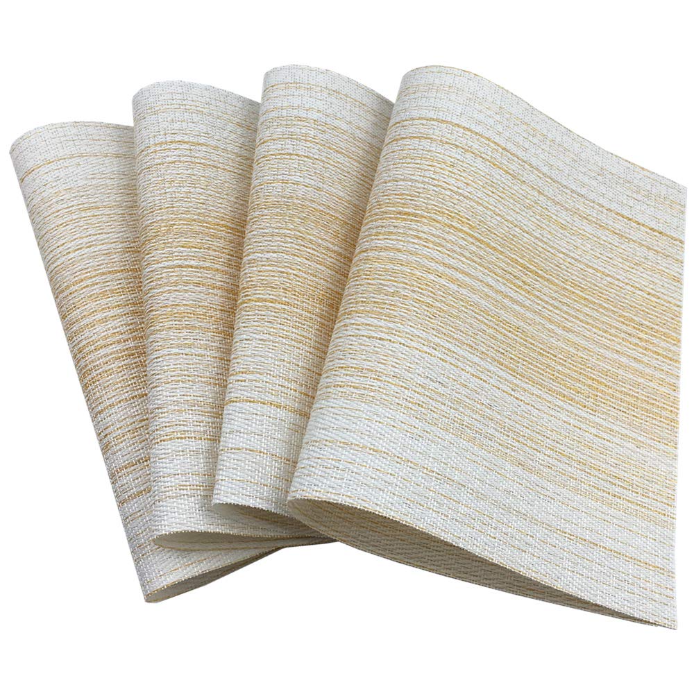 Placemat,Blending Color Durable Woven Vinyl Placemat Washable Heat-Resistant Anti-Skid Kitchen Dining Table Mats (Set Of 4, Yell