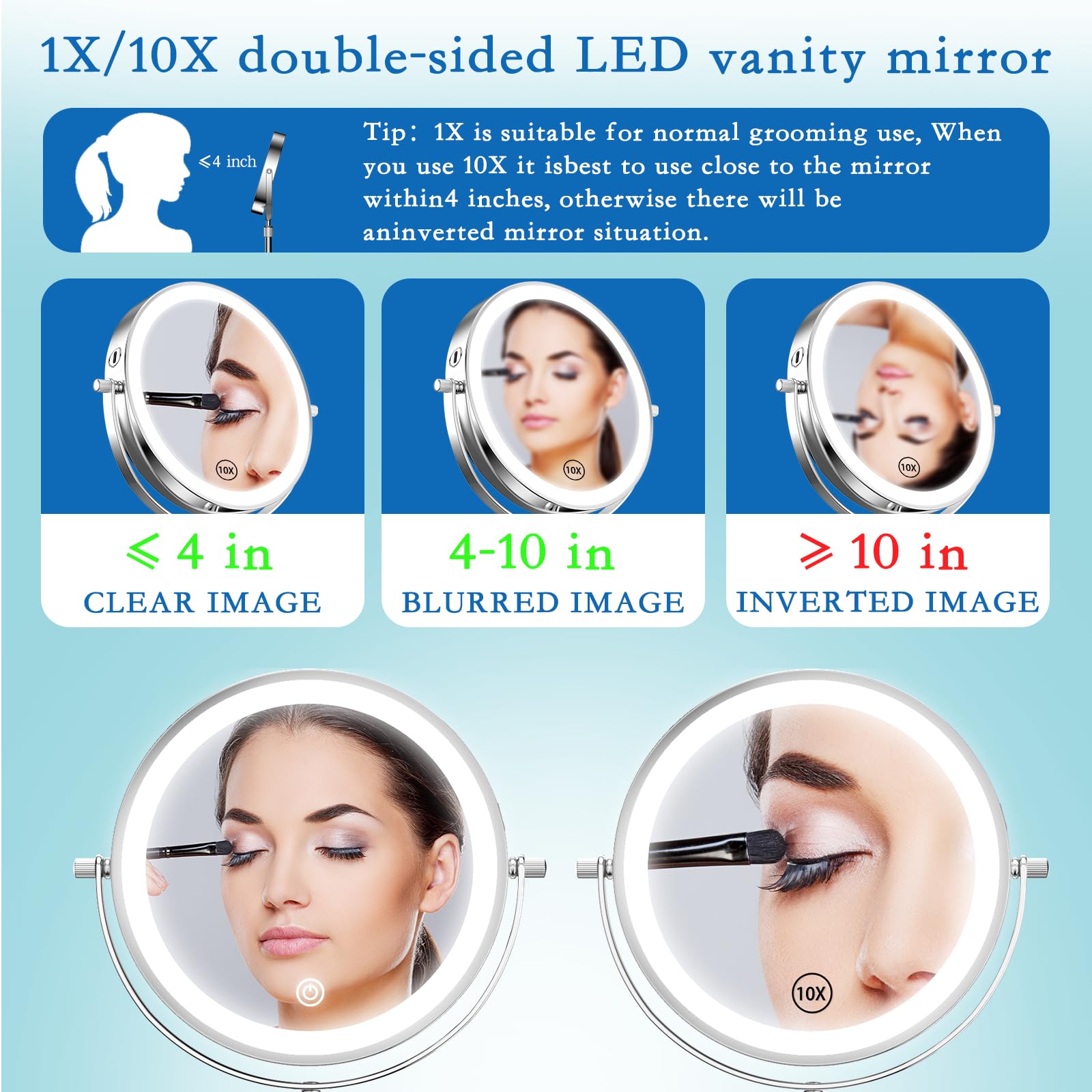 Niuphia Vanity Mirror With Lights 7'' Rechargeable 1X/10X Lighted Makeup Mirror Adjustable Height Double Sided Mirror With Light