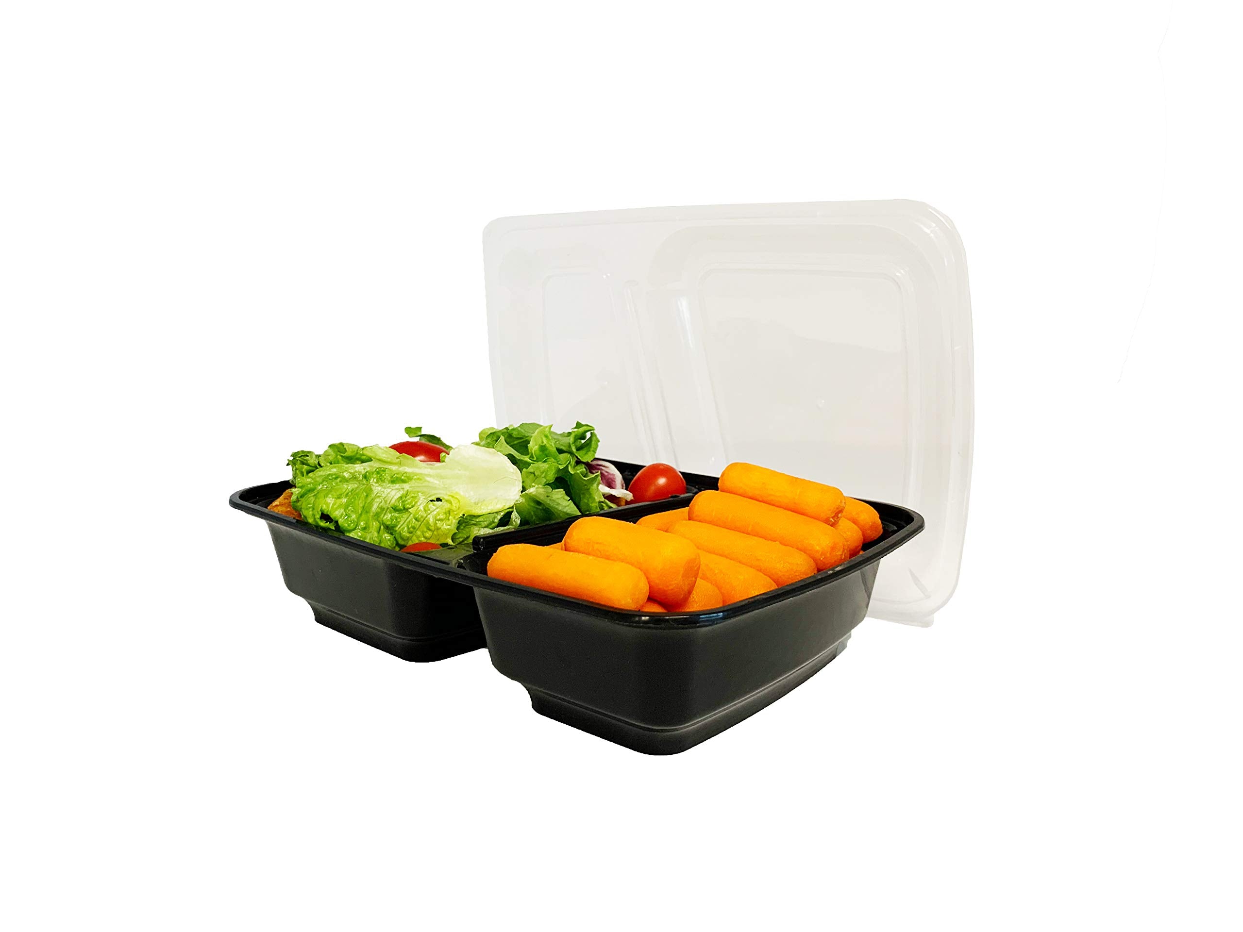 Reli. Meal Prep Containers, 30 Oz. (50 Pack) - Black 2 Compartment Food Containers With Lids, Microwavable Food Storage Containe