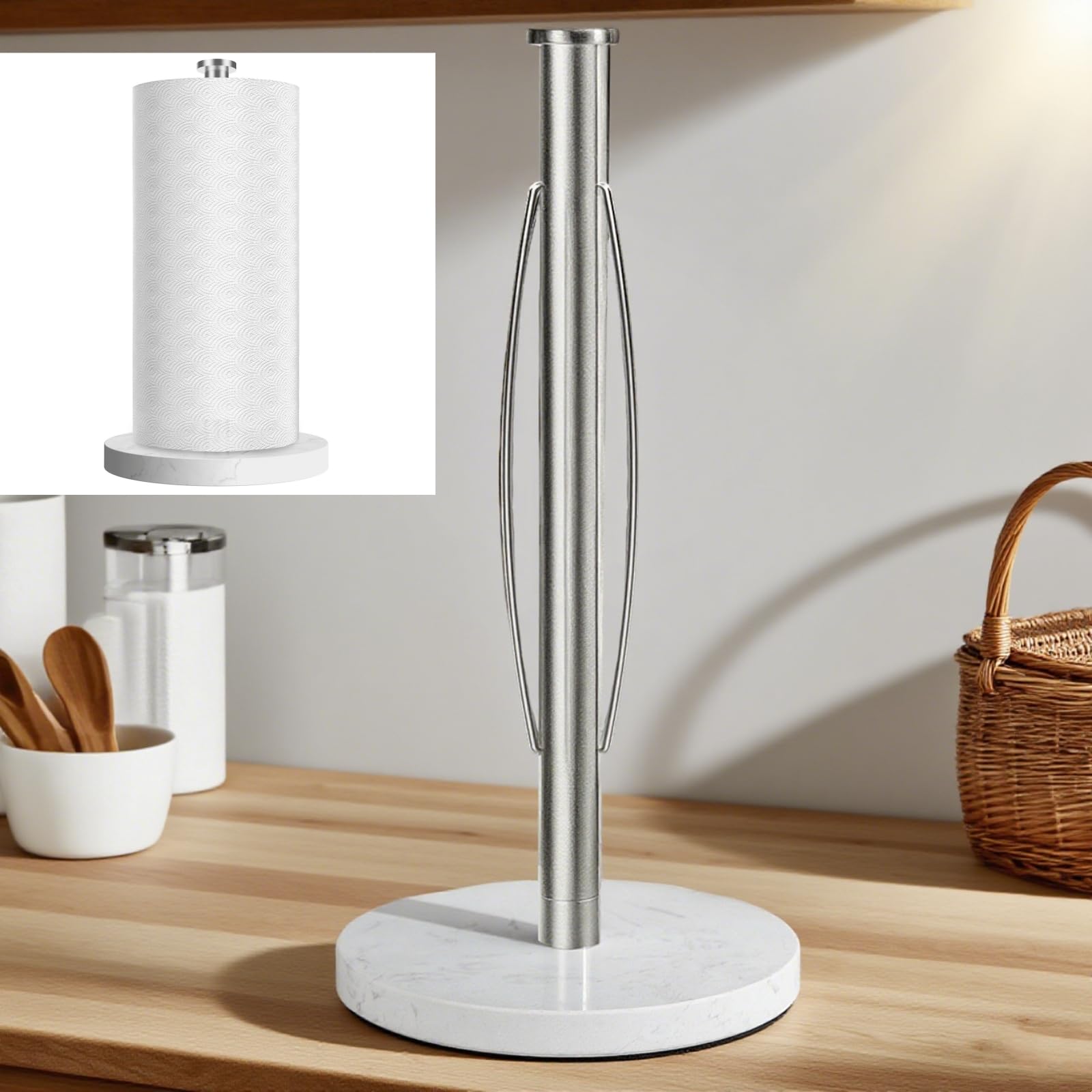 ZUNTO Paper Towel Holder Countertop, Freestanding Paper Towel Holder with Non-Slip Weighted Base for One-Hand Tear, Paper Towel 