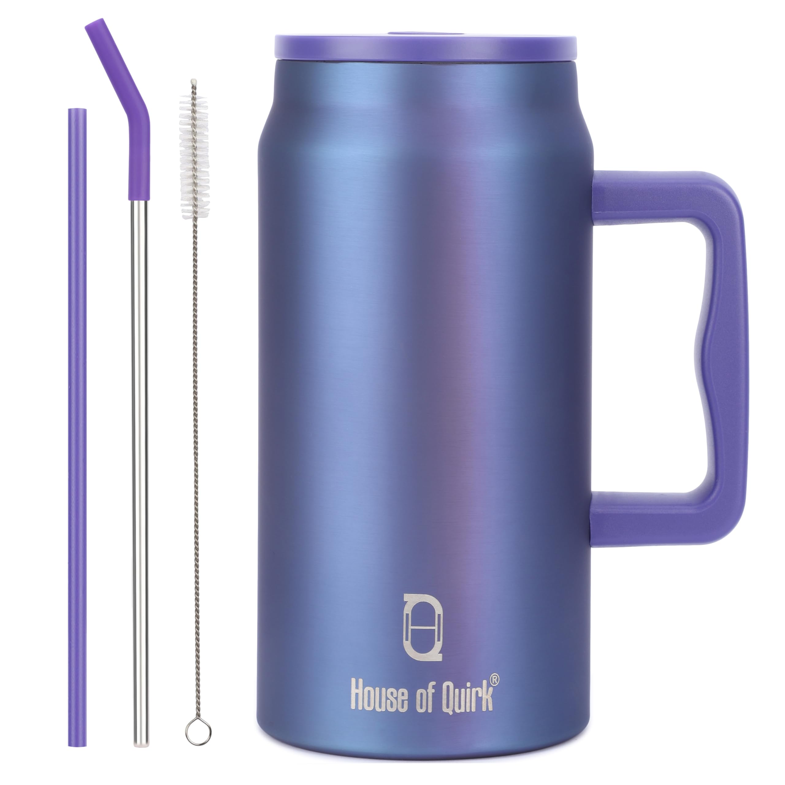 House Of Quirk 1500Ml Stainless Steel Mug Tumbler With Handle & Straw Lid - Large Water Bottle For Men & Women (Aurora Prism)
