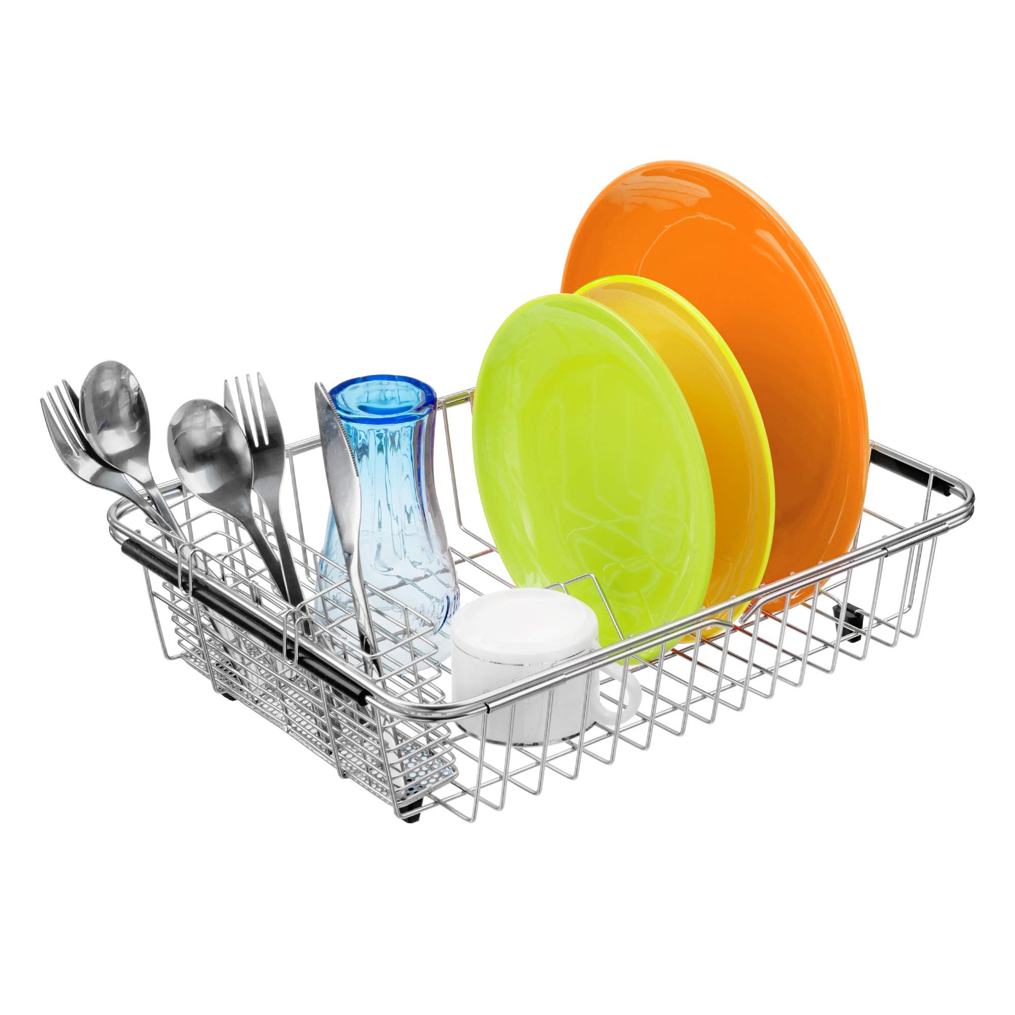 Slideep Expandable Dish Drying Rack, Stainless Steel Over The Sink Dish Rack, In Sink Or On Counter Dish Drainer With Stainless