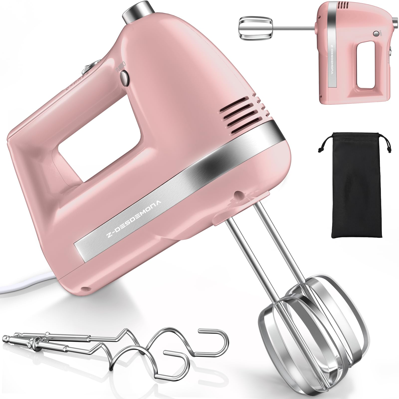 Zdesdemona Electric Hand Mixer, Powerful 300W Hand Mixer Electric Handheld With 304 Beaters, Dough Hook,Hand Held Mixer With Tu