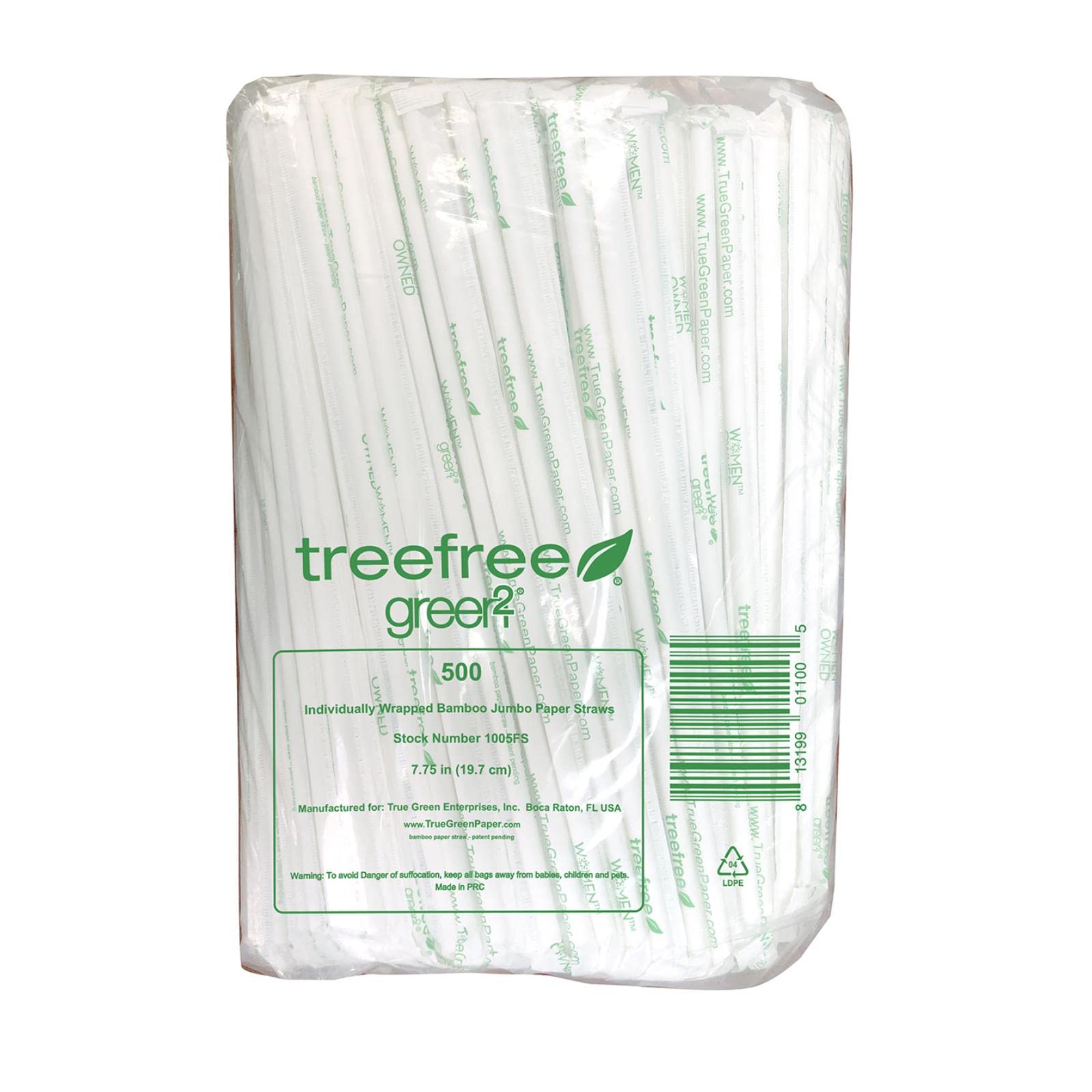 Green 2 - Straws Bamboo Paper Jmbo - Case of 12-500 Ct