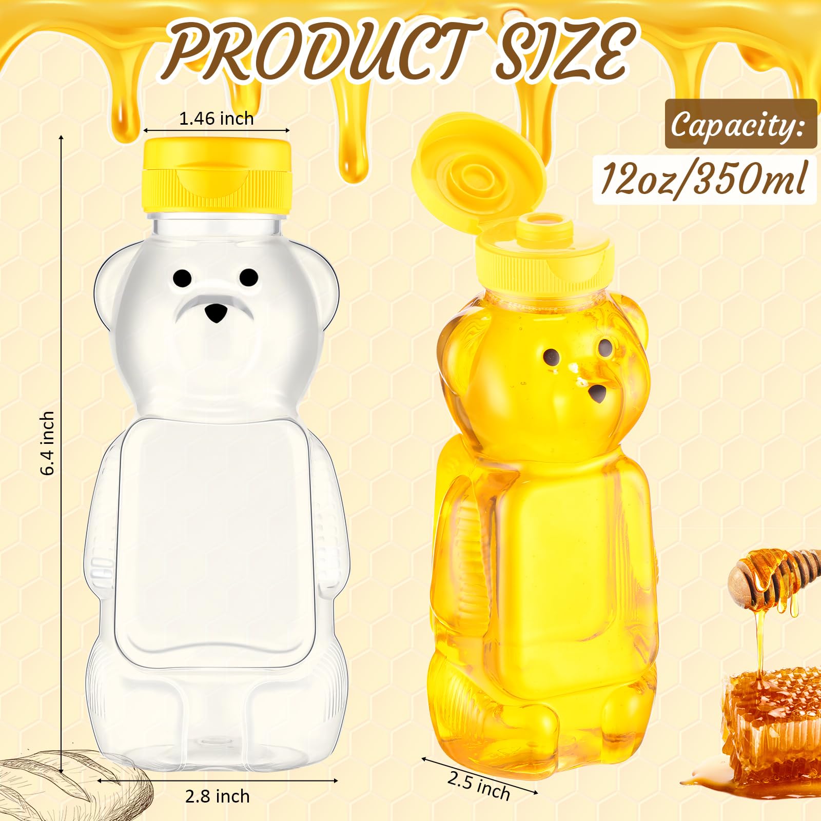 Thenshop 60 Pcs Plastic Bear Honey Bottle Jars Bulk 12 Oz Honey Squeeze Bottle Empty With Flip Top Lid Containers Honey Bear Bea