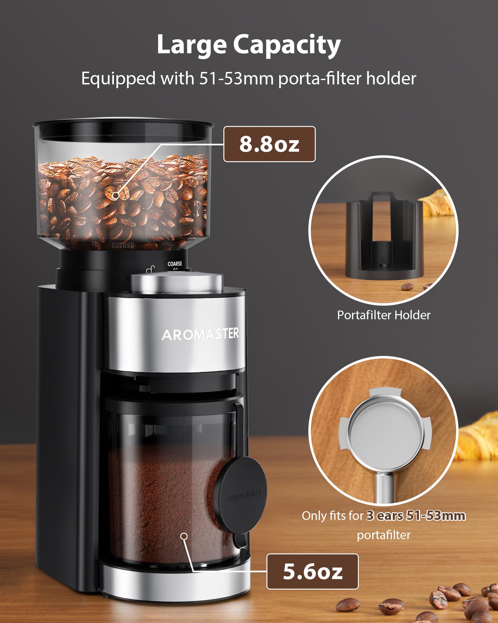 Aromaster Burr Coffee Grinder, Coffee Bean Grinder With 25 Grind Setting, 2-12 Cups Timer, Conical Coffee Grinders For Home Use,
