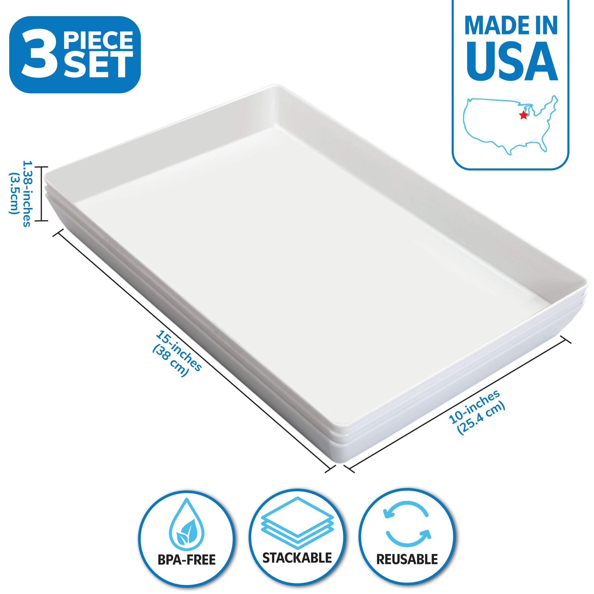 Us Acrylic Avant White Plastic Serving Trays (Set Of 3) 15    X 10    | Large Reusable Rectangular Party Platters | Serve Appeti