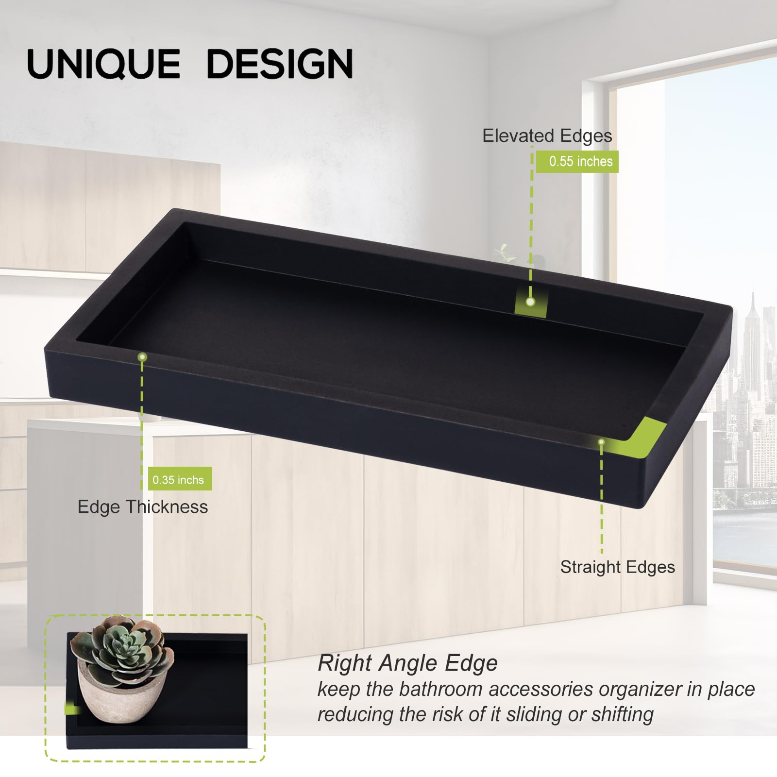 Bathroom Trays for Counter  Slicone Vanity Trays for Bathroom  Rectangle Sponge Holder for Kitchen Sink - Black