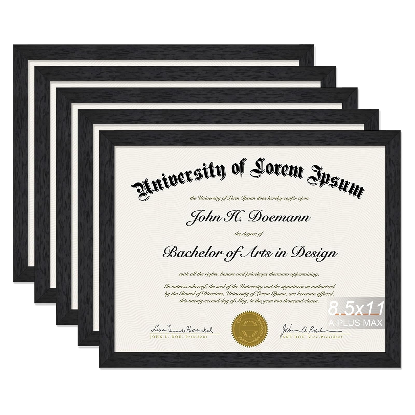 A PLUS MAX Black 8.5 x 11 Frame Set of 5, Engineered Wood Frame with Wood-grain for Display 8.5 by 11 Document Award Certificate