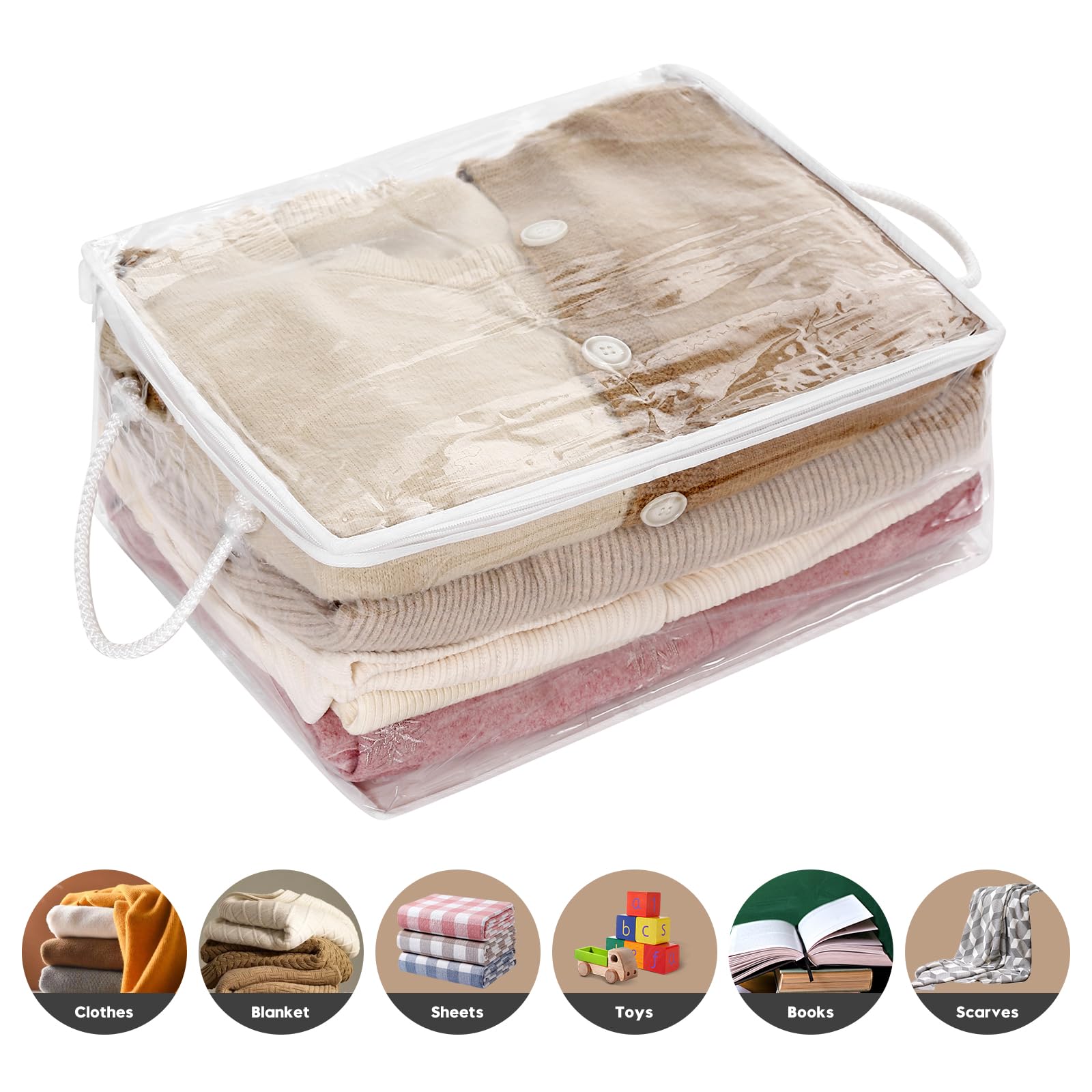 Remittur 10 PCS Clear Zippered Storage Bags with Handle,Sweater Storage with Zipper,Foldable Closet Organizer Bed Sheet Organize