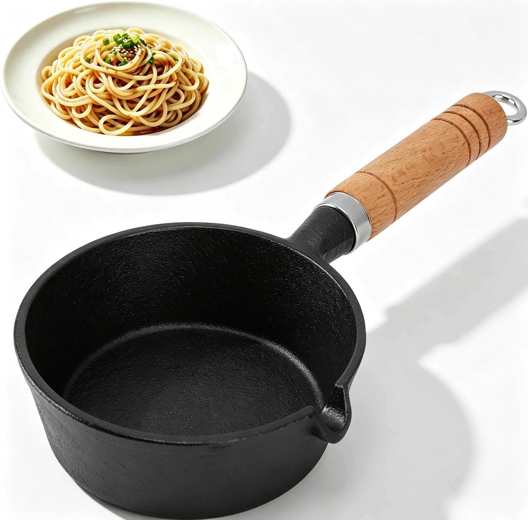 Yuecoom Mini Egg Frying Pan, Cast Iron Omelette Pan Skillet with Wooden Handle, Mini Pre Seasoned Skillet, Nonstick Egg and Fry 