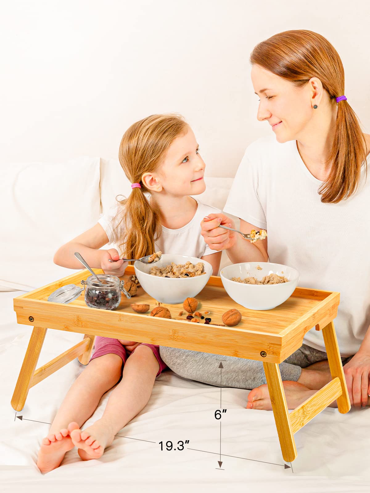 Bamboo Bed Tray Table With Foldable Legs, Breakfast Tray For Sofa, Bed, Eating, Working, Used As Laptop Desk Snack Tray By Pipis