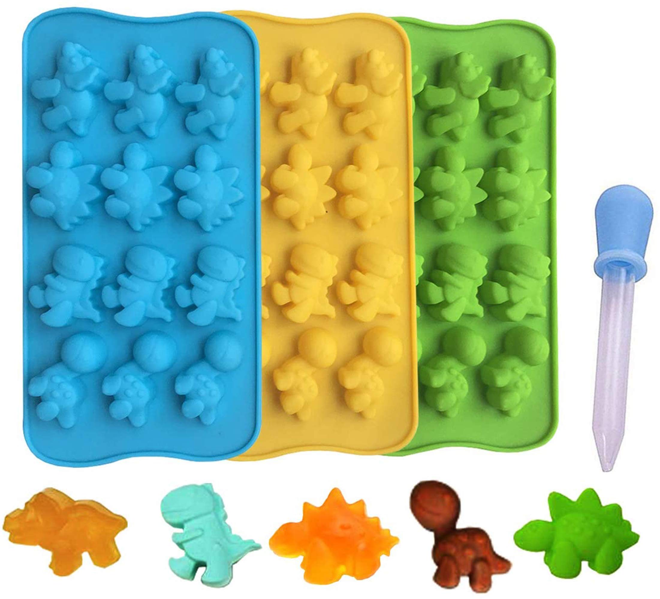 Krlifcsl Candy Molds Ice Cube Trays Chocolate Molds, Silicone Molds Including 3 Dinosaur For Making Ice, Jelly, Chocolate, Soap,
