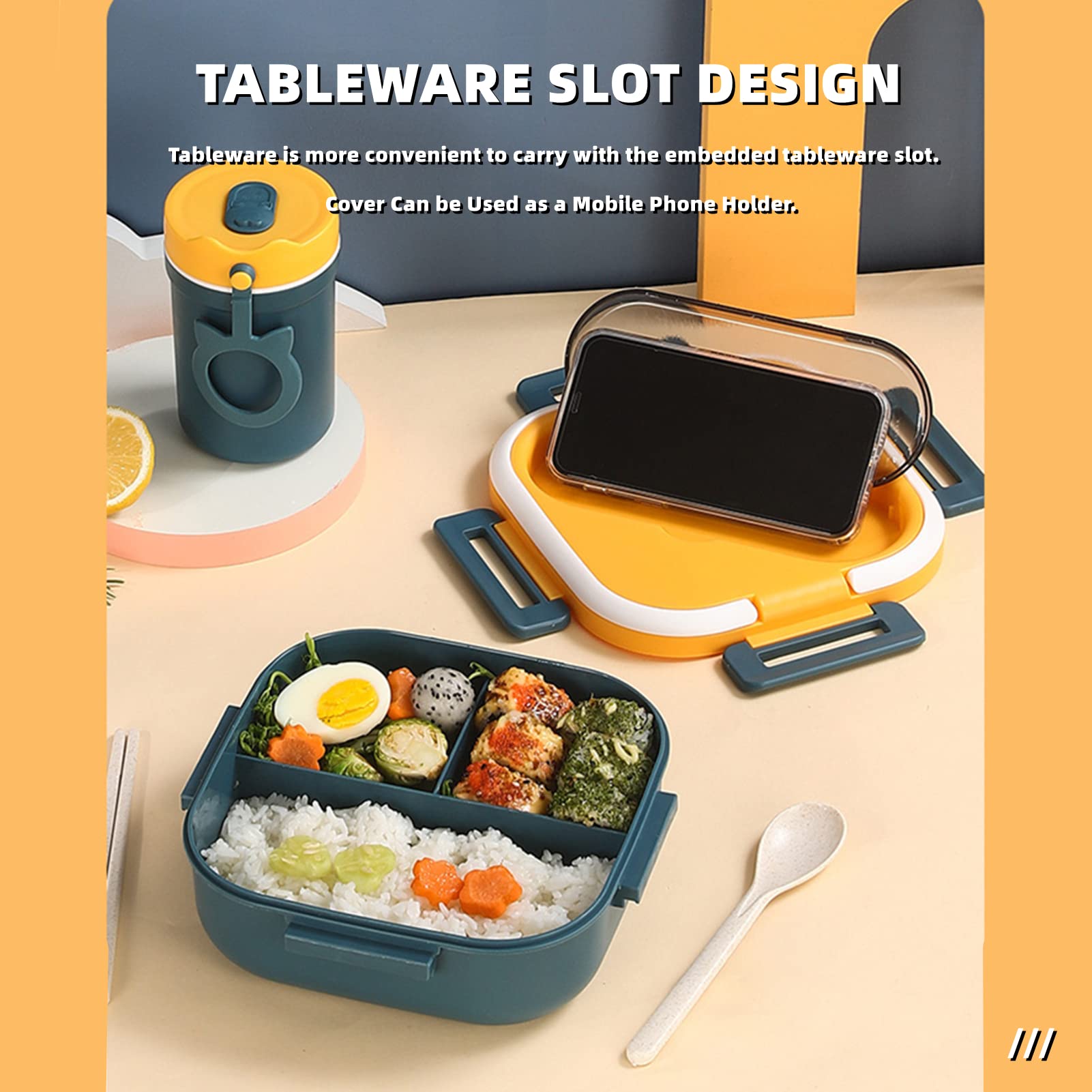 Chchmu Bento Box With Compartments Portable Lunch Box With Handle Leakproof Salad Lunch Containers With Cutlery Work Picnic Trav