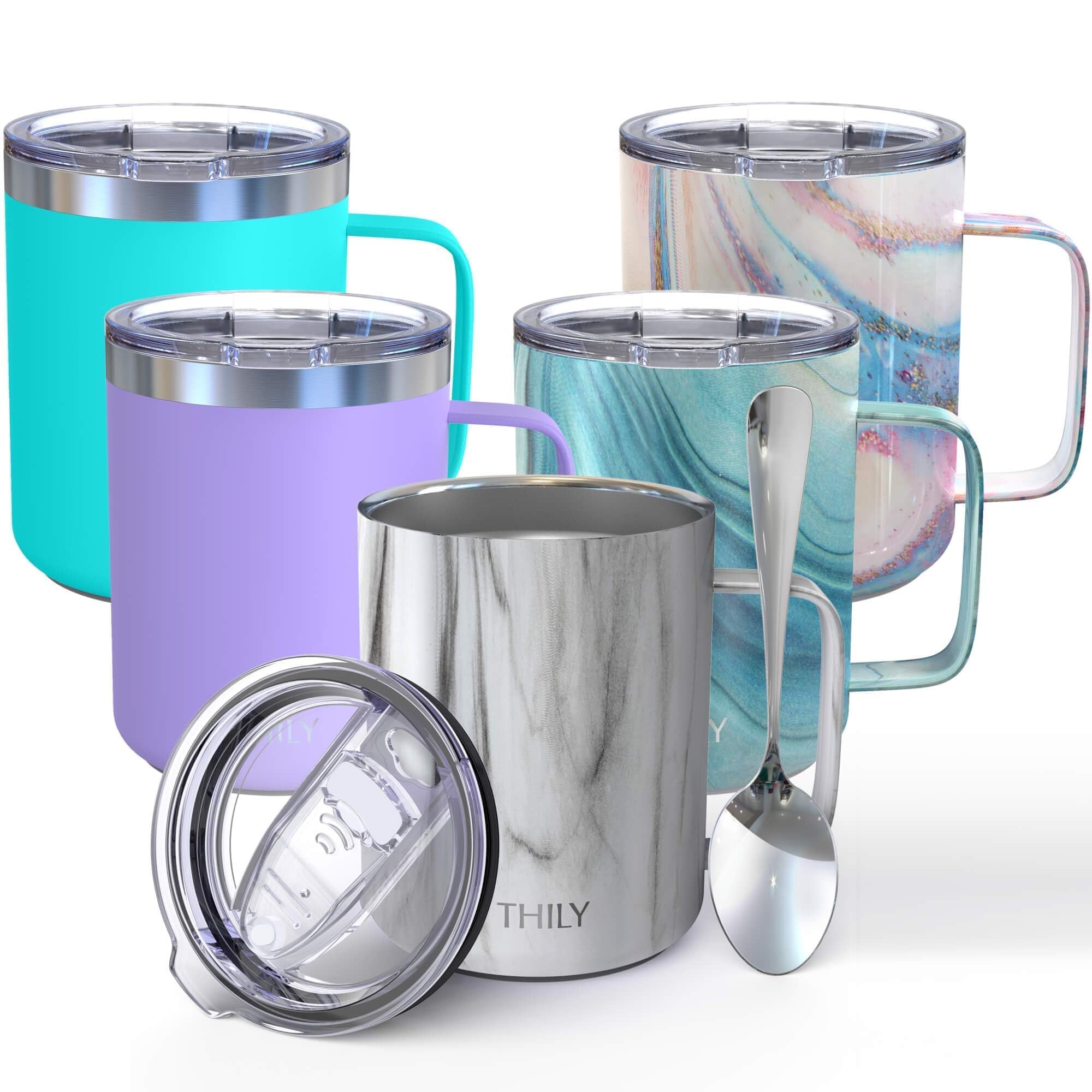 Thily Vacuum Insulated Travel Coffee Mug 12 Oz Triple-Insulated Stainless Steel Travel Mug With Handle, Spill-Proof Lid, Lightwe