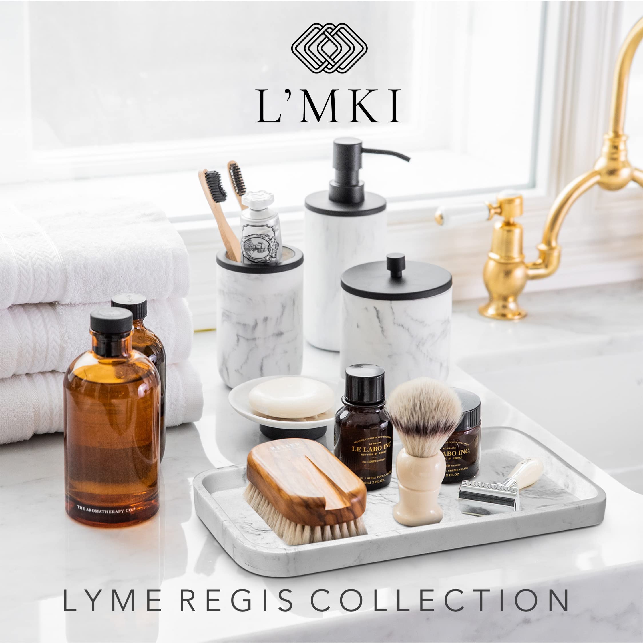 Bathroom Soap Dispenser Set - Bathroom Toothbrush Holder Set, Marble Bathroom Accessories, Matte Black Bathroom Accessories Set,