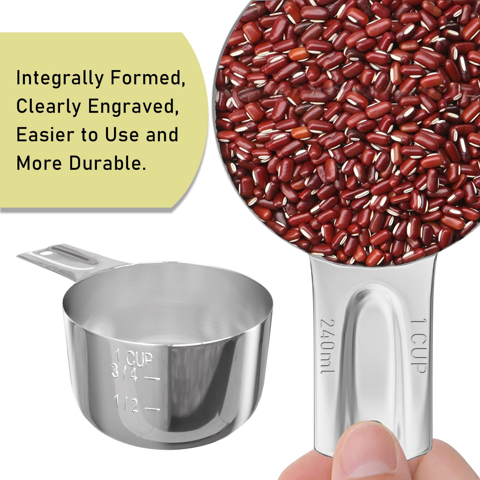Beryler 2 Pack 1 Cup (240 Ml | 240 Cc | 8 Oz) Measuring Cup, Stainless Steel Measuring Cups, Metal Measuring Cup, Kitchen Gadget