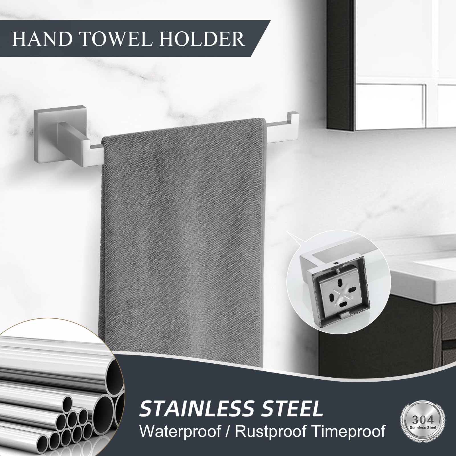 TURS 5-Piece Bathroom Hardware Set Brushed Nickel Towel Bar Set Bath Towel Holder Sets Hand Towel Holder 2 Towel Hooks  SUS 304 Stainless Steel  Q7BR-P5