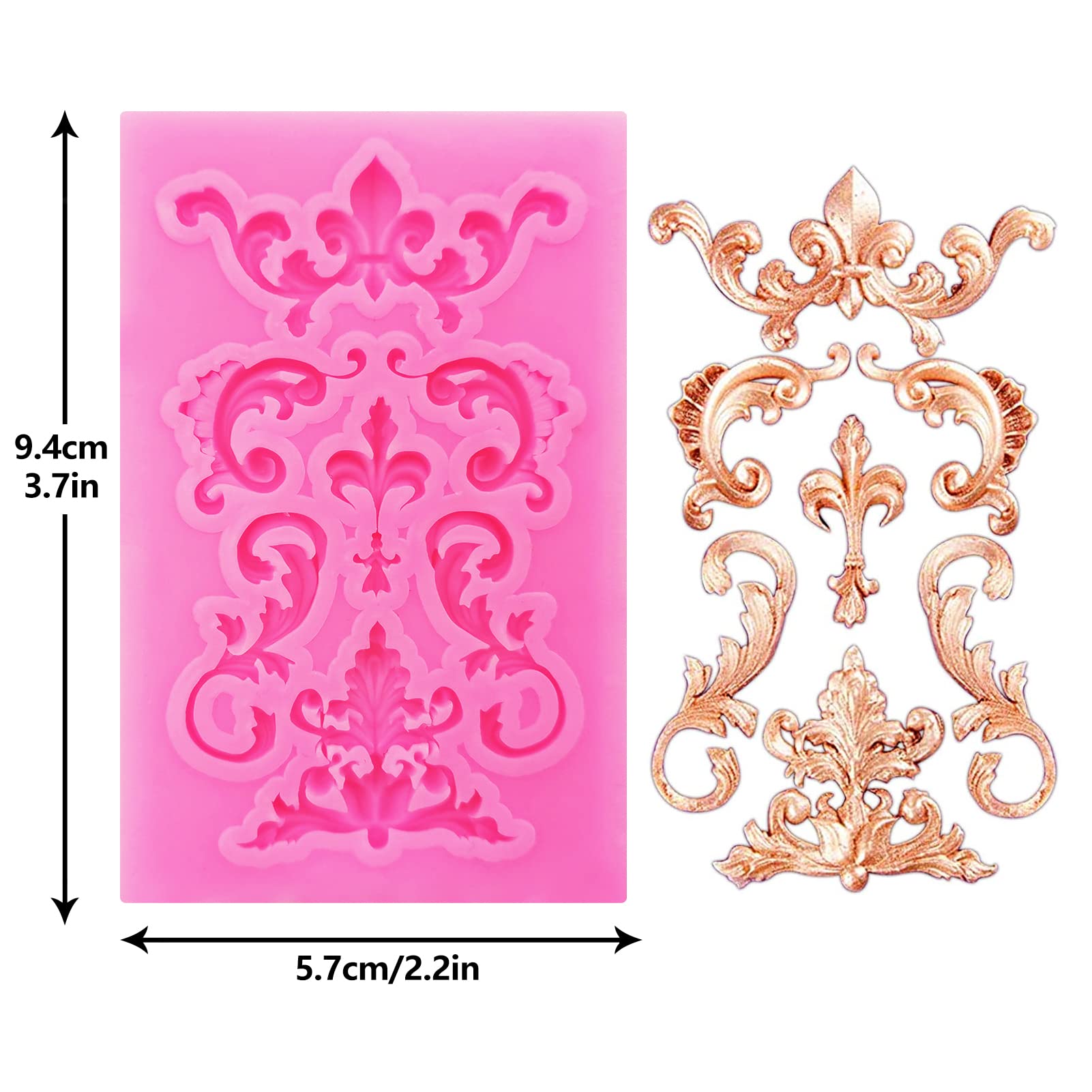 Rainmae 6 Pcs Baroque Style Curlicues Scroll Lace Fondant Silicone Mold, Relief Flower Lace Mould Filigree Mold 3D Sculpted Deco