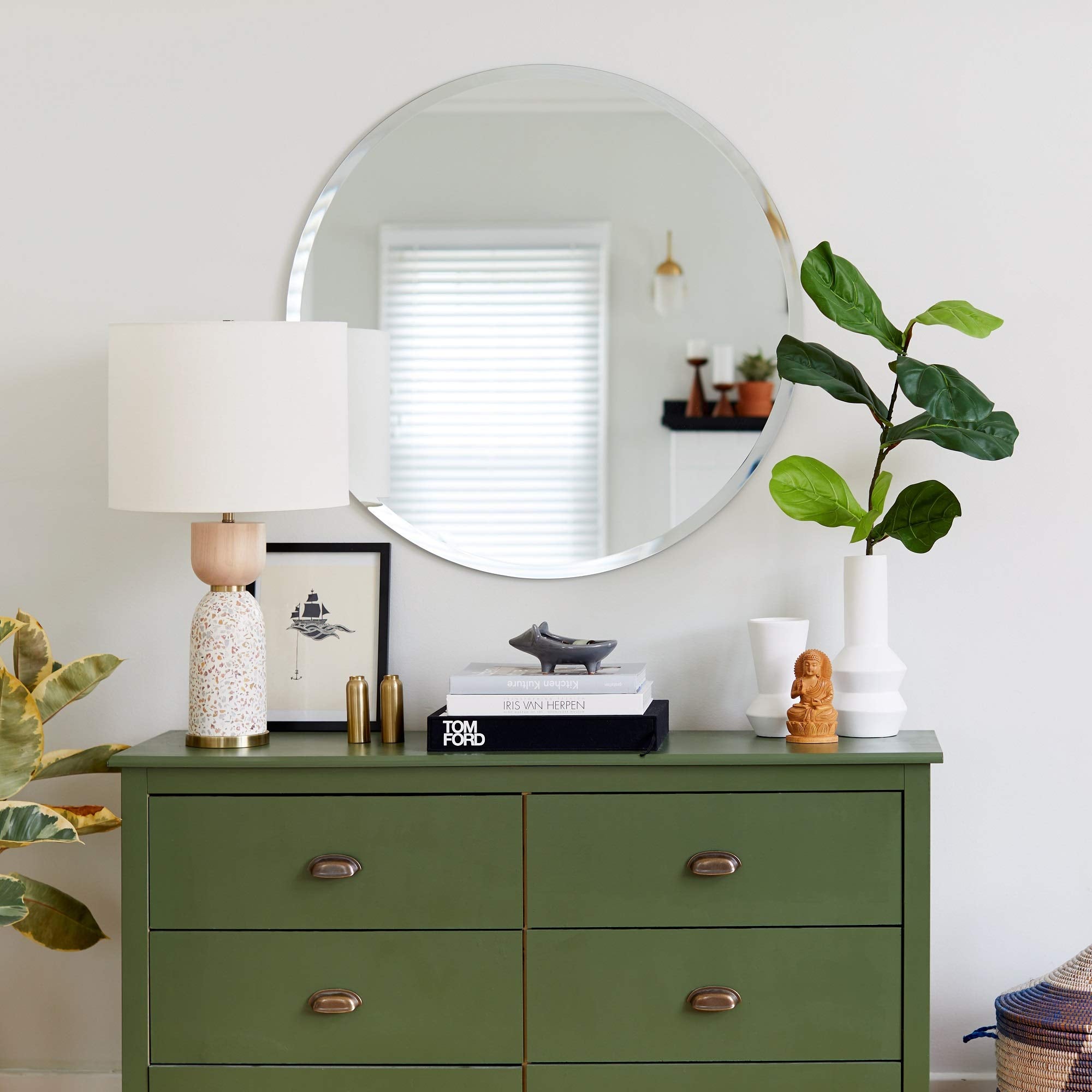 Better Bevel Frameless Round Mirror, 28'' Diameter Circle Bathroom Wall Mirror W/Beveled Edge