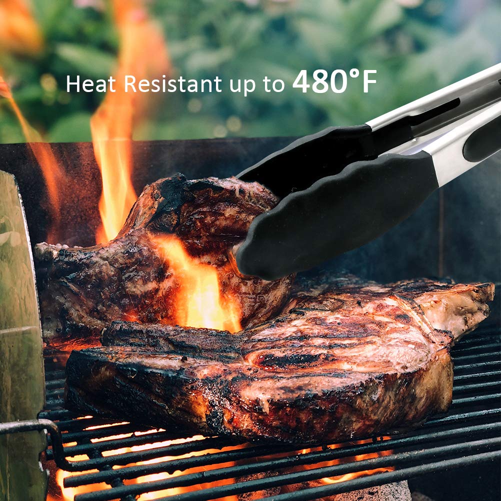 Alimat Plus Silicone Kitchen Tongs Set Of 3, Cooking Tongs With Silicone Tips Including Spatula Tong(12Inch) For Easy Turning An