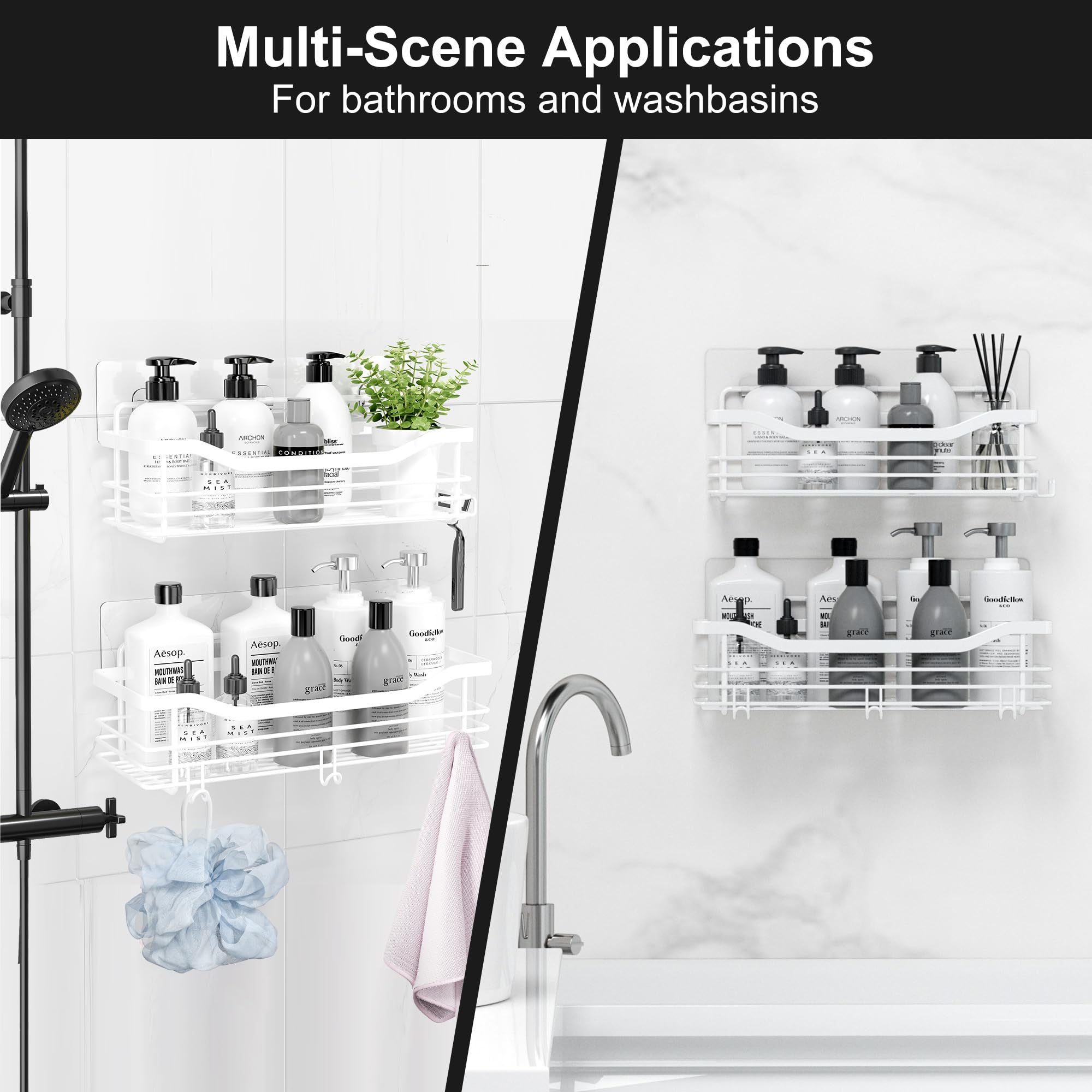 Orimade Shower Caddy Basket Shelf Storage Rack, No Drilling Wall Mounted Adhesive Rust Proof Stainless Steel Shower Organizer Wi