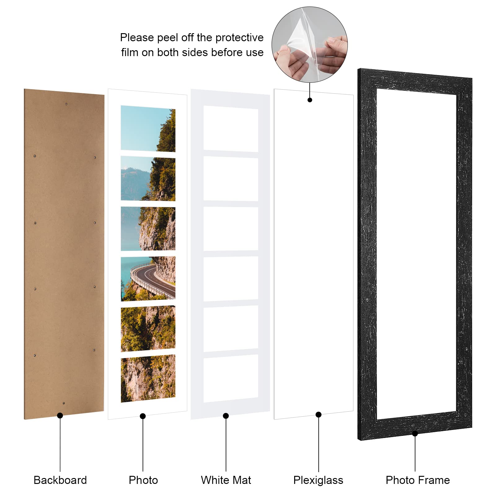 Gaevuian 8x26 Picture Frame Display 6 opening 4X6 Picture Frame Collage,Multi Photo Frame with Mat,Plexiglass,Wall or Tabletop D