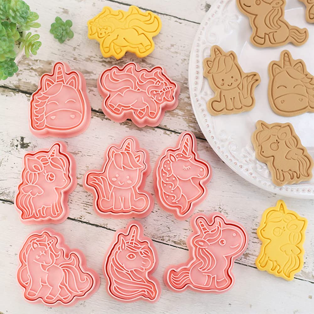 Tuxxzis 8-Pcs Unicorn Cookie Cutters Set 3D Unicorn Cookie Cutters For Baking Unicorn Birthday Party Favors And Supplies