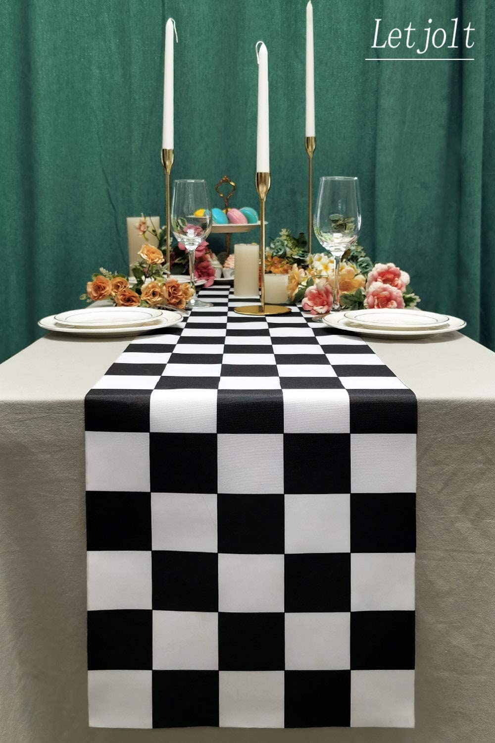 Table Runner Black And White Checkerboard Racing Theme For Anniversary Runner Dinner Parties Supplies Birthday Party Wedding Win