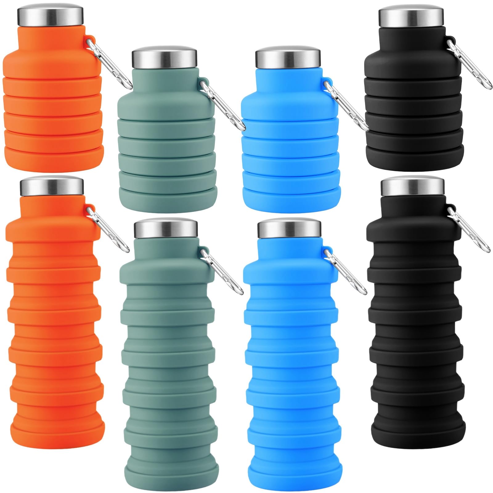 Lallisa 4 Pcs Collapsible Water Bottles 17 oz Reusable Silicone Foldable Travel Water Bottle Portable Leak Proof Sports Bottles 