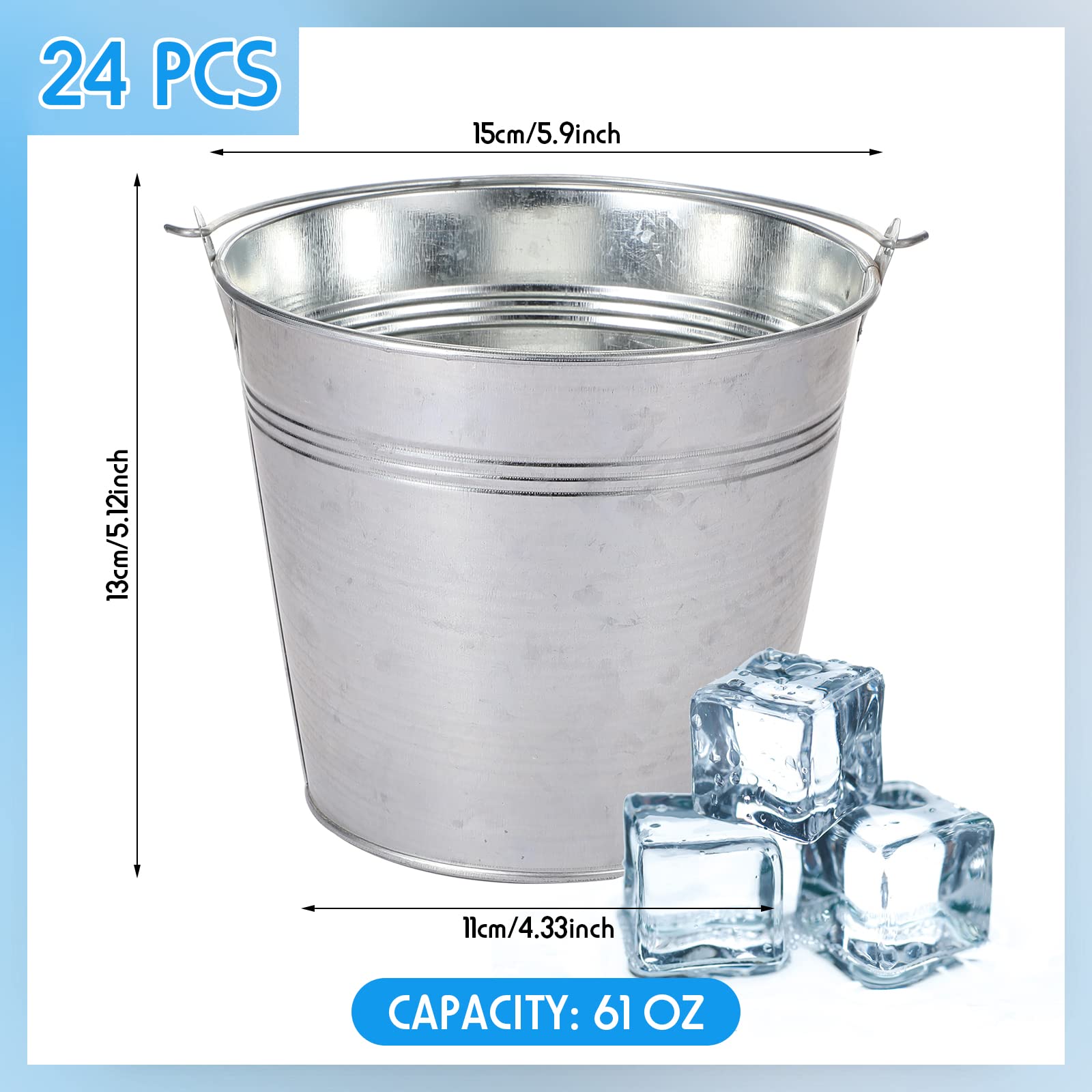 Didaey 24 Pack Galvanized Metal Buckets Bulk 6 Inch Small Ice Buckets Iron Candy Pail With Handle For Garden Planters Vase Table