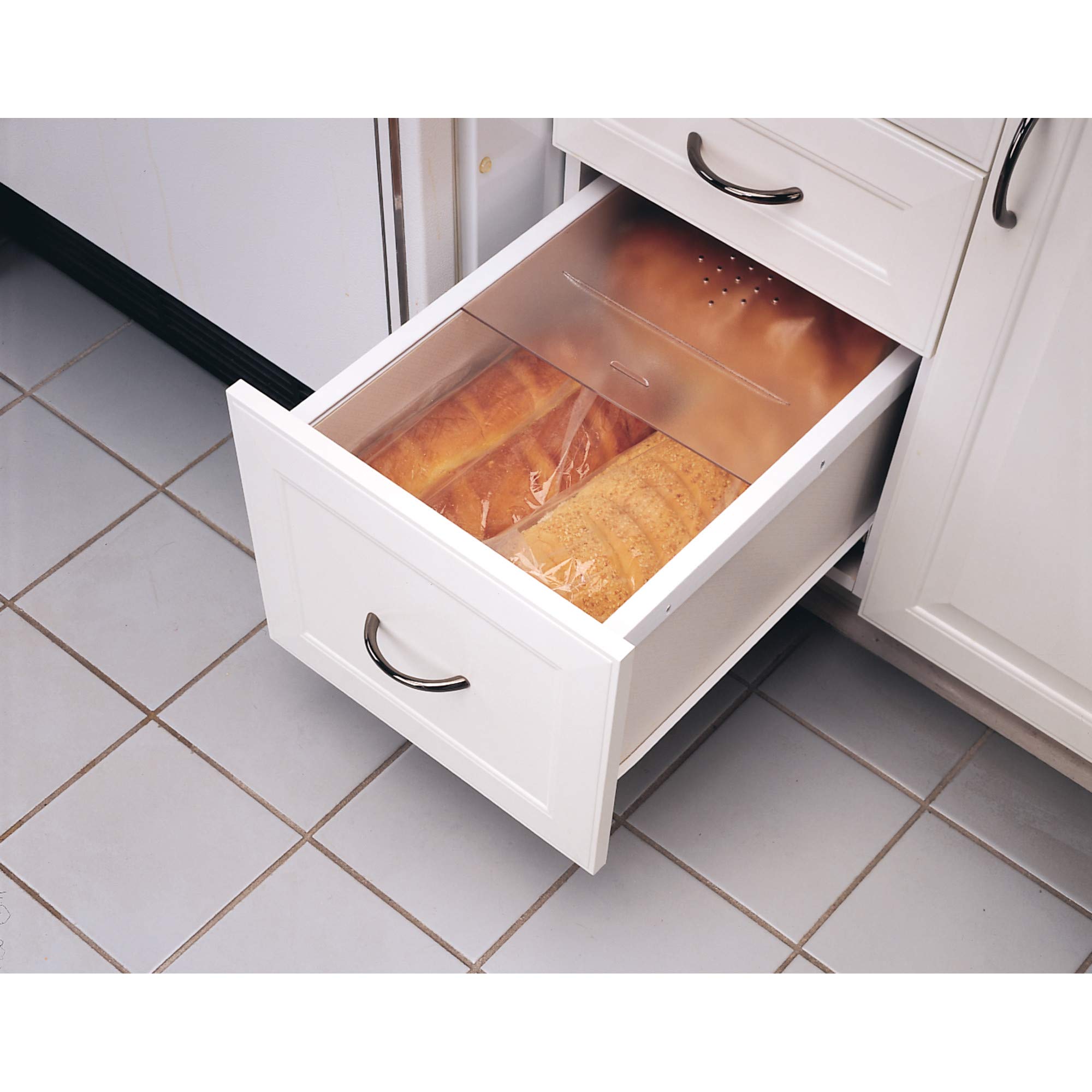 Rev-A-Shelf Bdc-200-20 Small Kitchen Bread Cabinet Drawer Cover With Built In Handle And Adjustable Sliding Rails, Translucent (