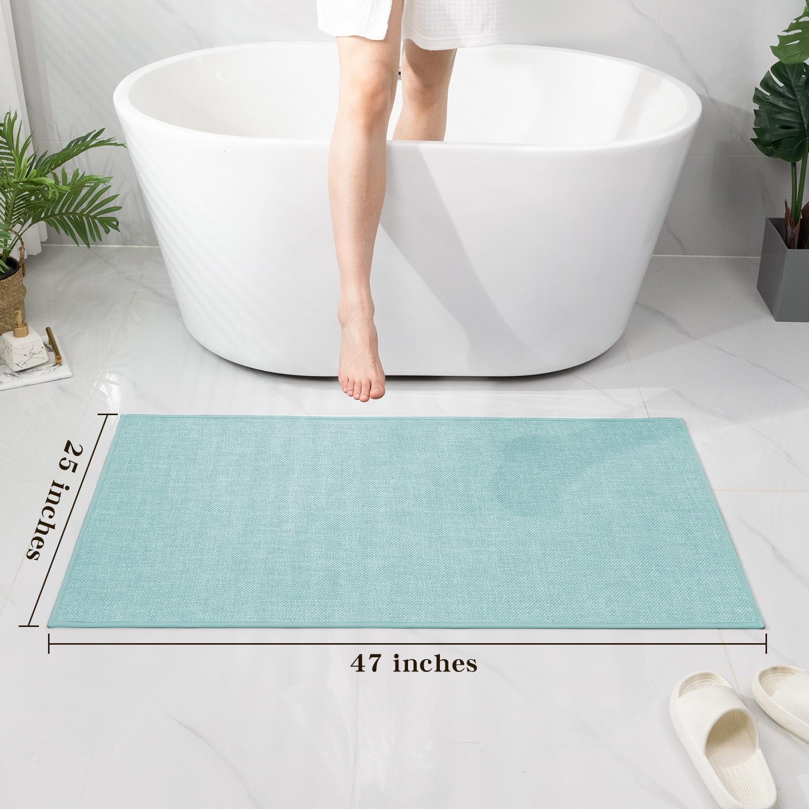 Chakme Bathroom Rugs Mat 47X25, Ultra Thin Non Slip Bath Mat Large Quick Dry Absorbent Bath Mat For Bathroom Floor, (Navy Blue,