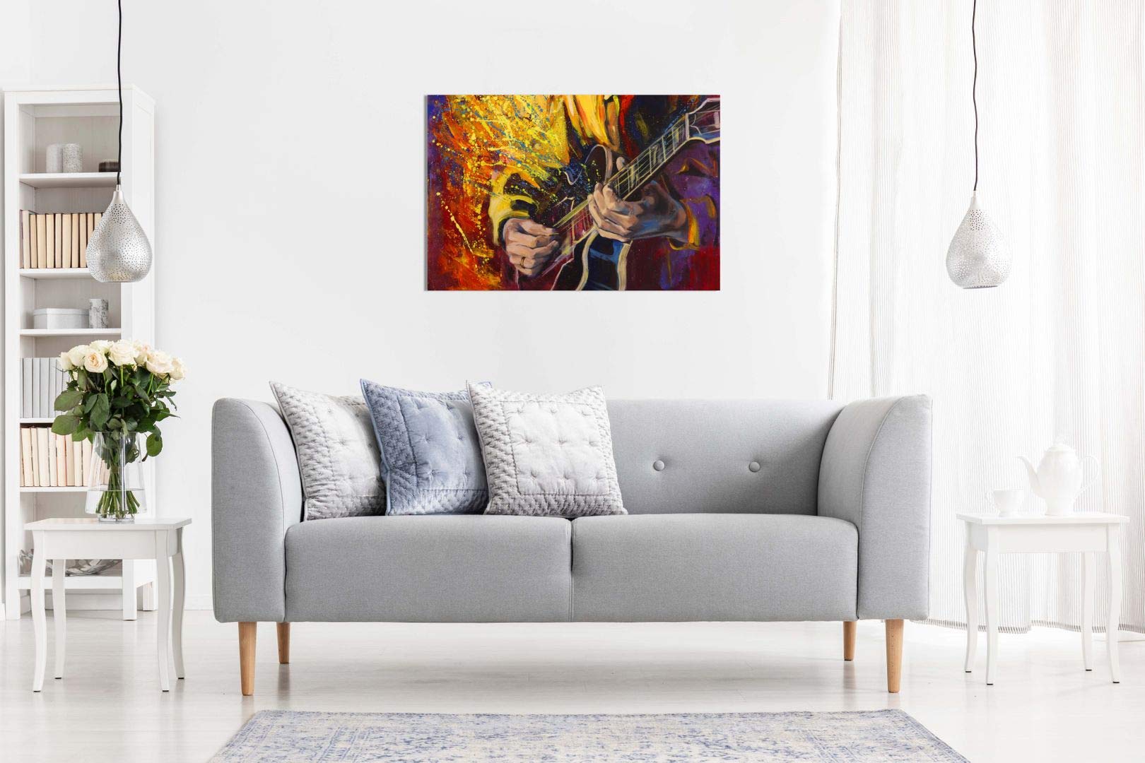 Painting Of Guitar Music Contemporary Canvas Wall Art Picture Print (18X12)