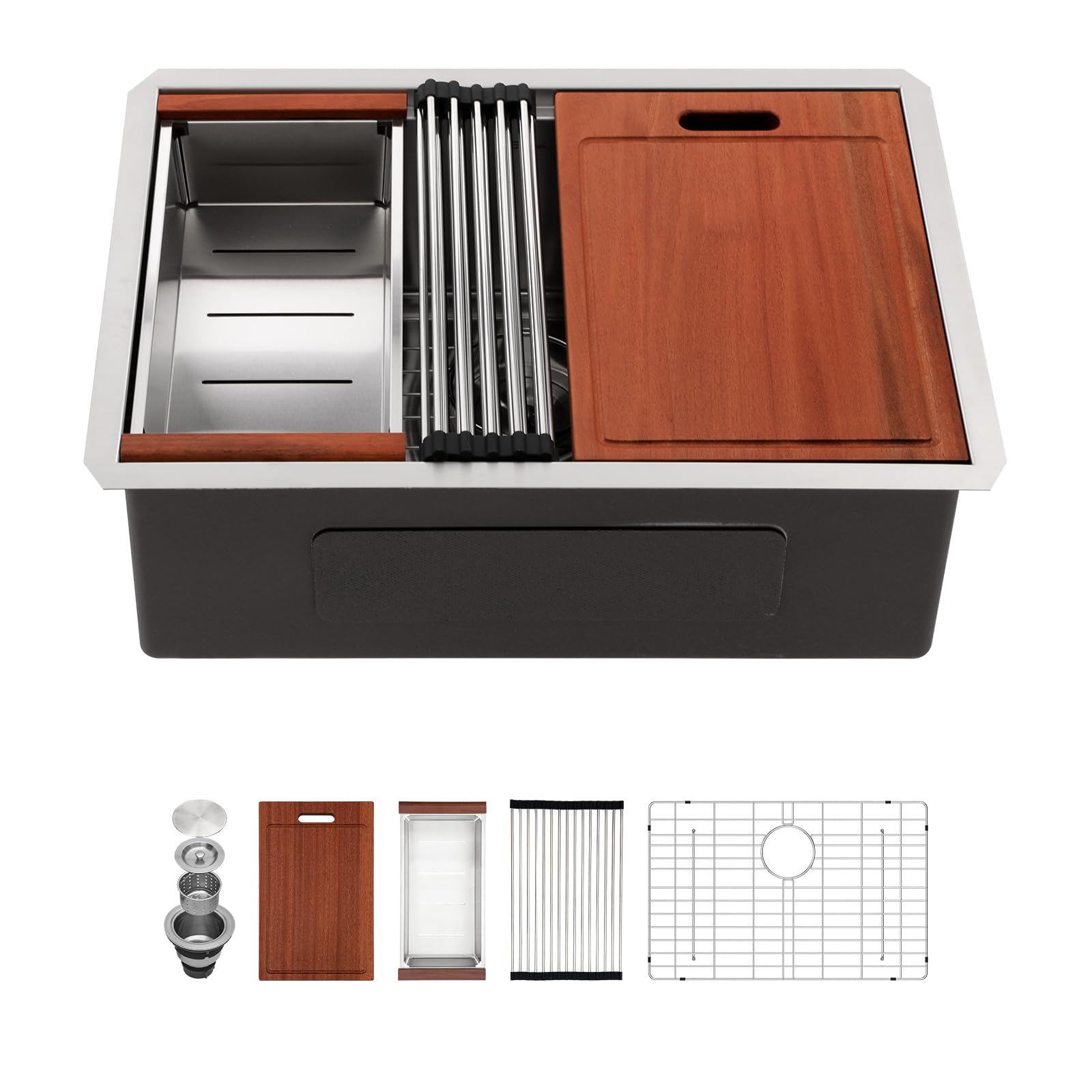 Sarlai 26 Undermount Kitchen Sink - 26 x 19 Undermount Kitchen Sinks Workstation Stainless Steel 16 Gauge Single Bowl Under Coun