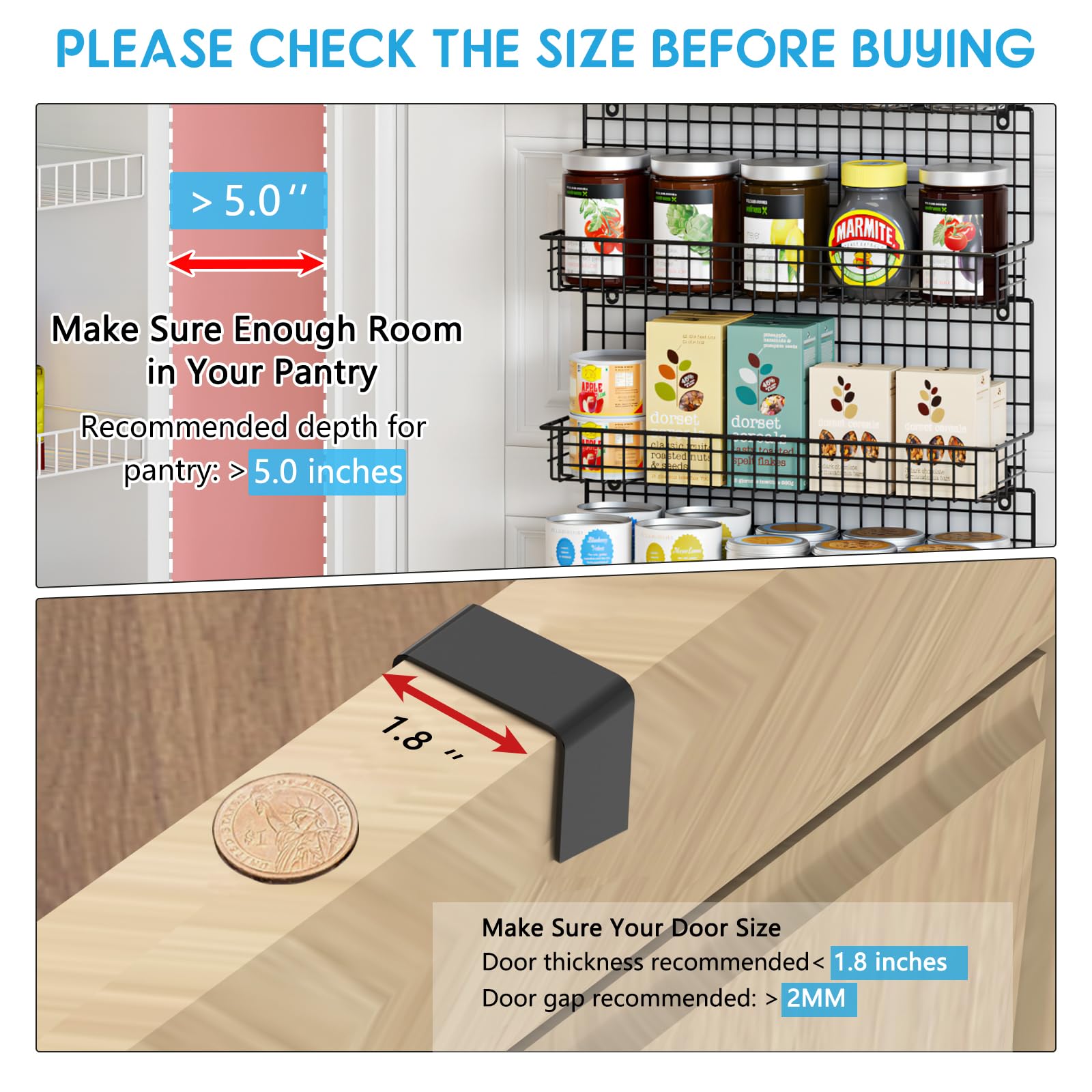 JKsmart 6-Tier Spice Rack Organizer with Door Hook, Wall Mounted & Over the Door Spice Racks for Kitchen Pantry Door Cabinet, Tw