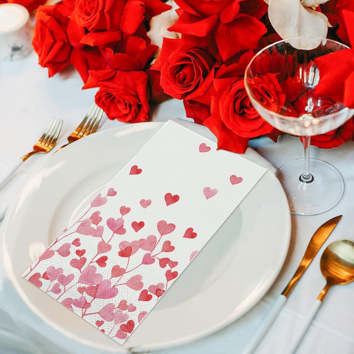 Horaldaily 100 Valentine Disposable Paper Decorative Guest Napkins, Pink Red Love Tree Hand Towel For Party Lunch Dinner Kitchen