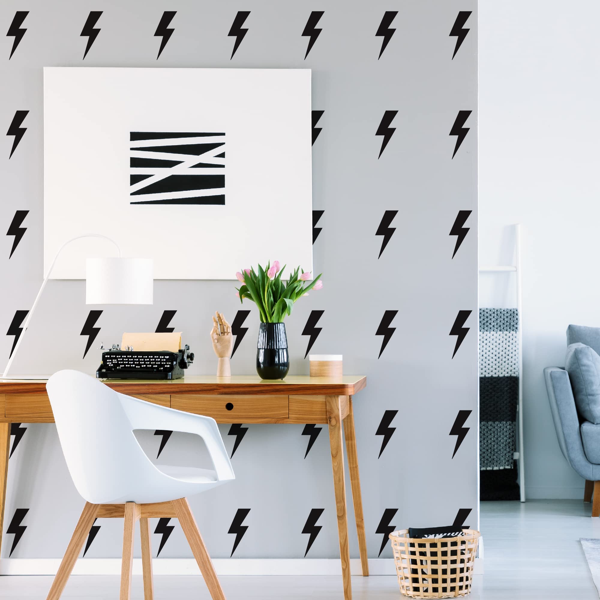 Shyjshyj Large Black Vinyl Lighting Bolt Wall Decals, Peel And Stick Modern Thunder Stickers For Teens Boys Girls Students Bedro