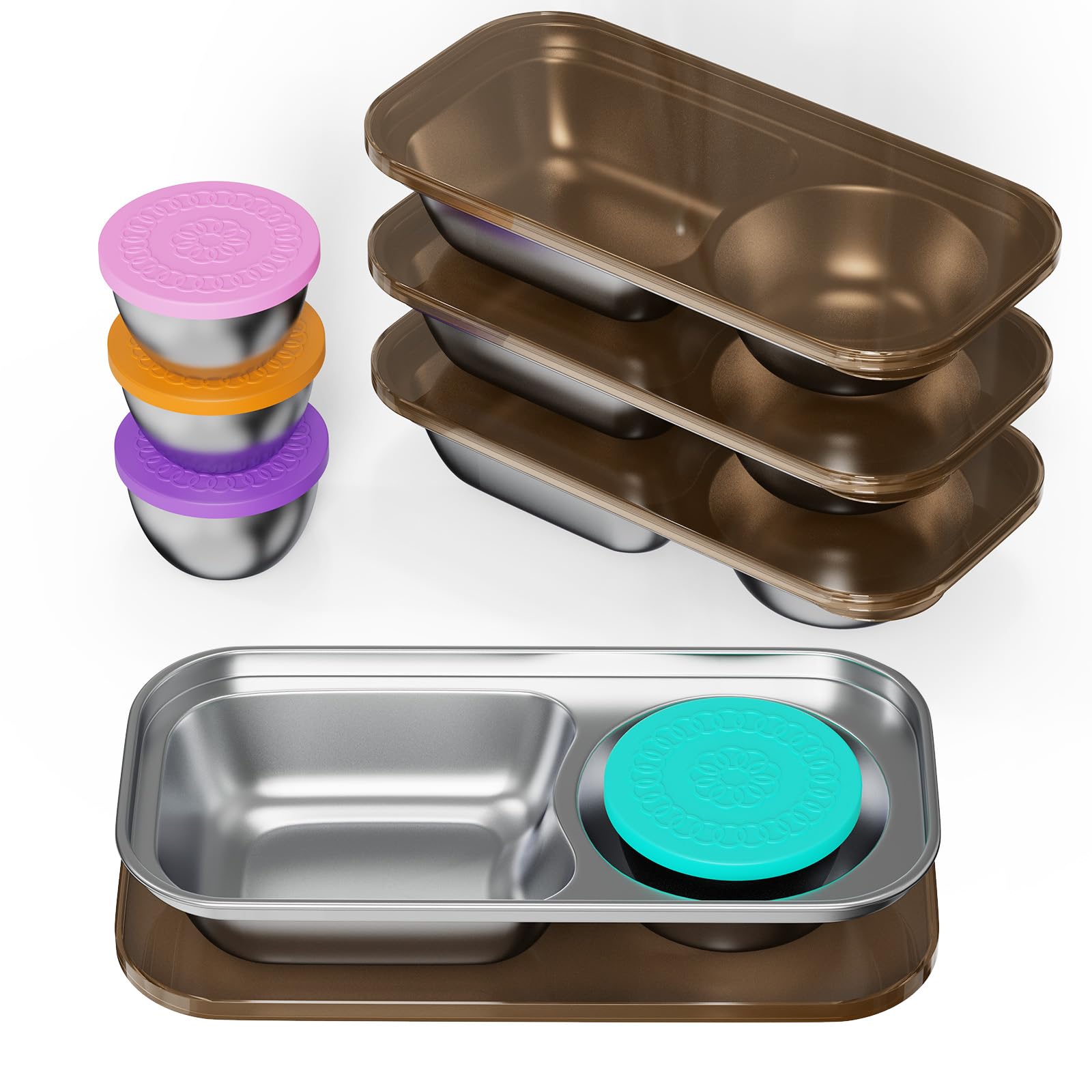 Hyperzacc Reusable Snack Containers with Lids,2 Compartment Snack Containers with a Salad Dressing Contaienr,Grab and Go Stainle