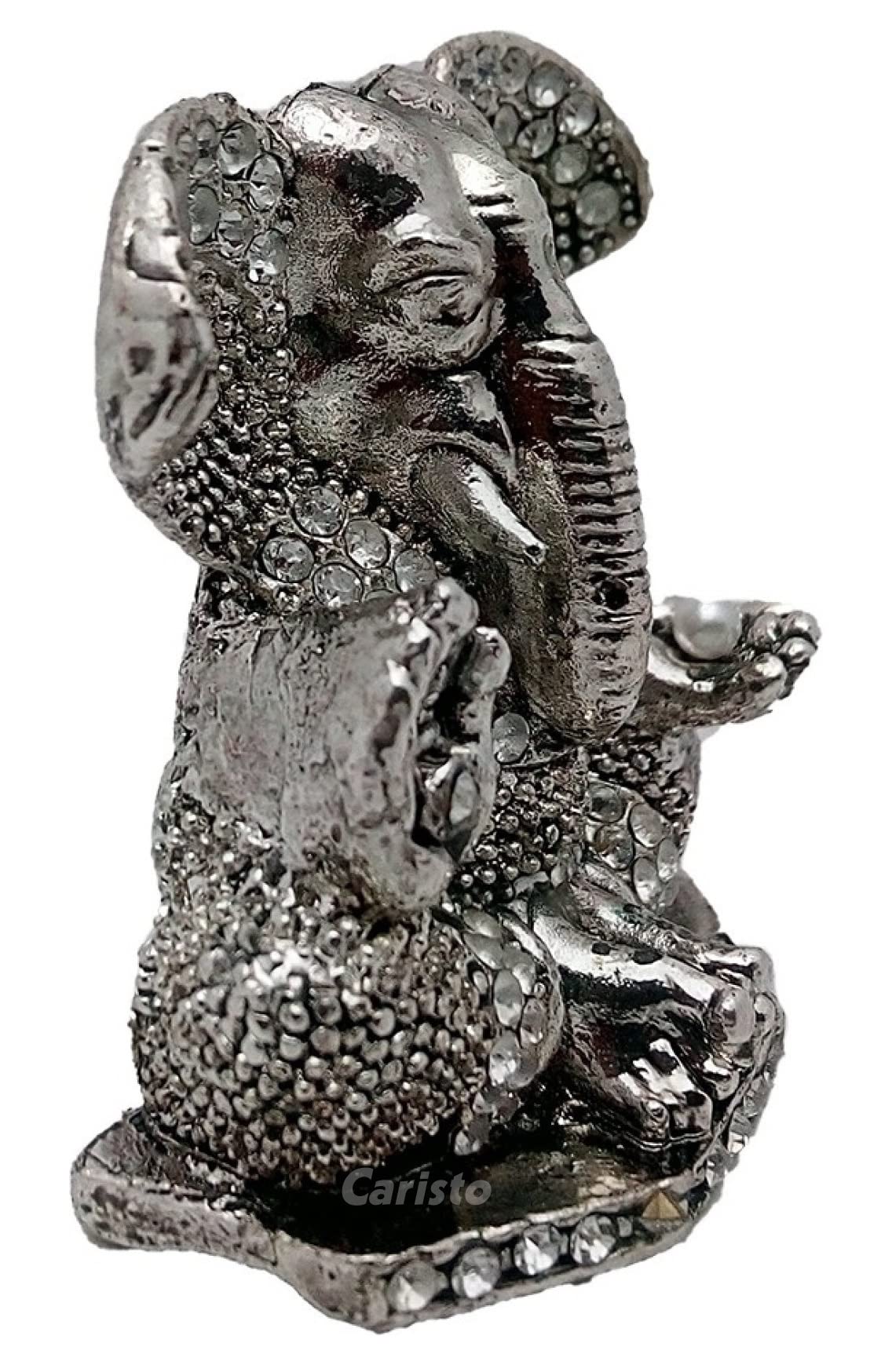 Caristo Lord Ganesh Idol | Ganesha Idol | Ganpati Vinayaka Idol (Id-42) Silver Metal Statue For Home Dcor | Car Dashboard | Mand