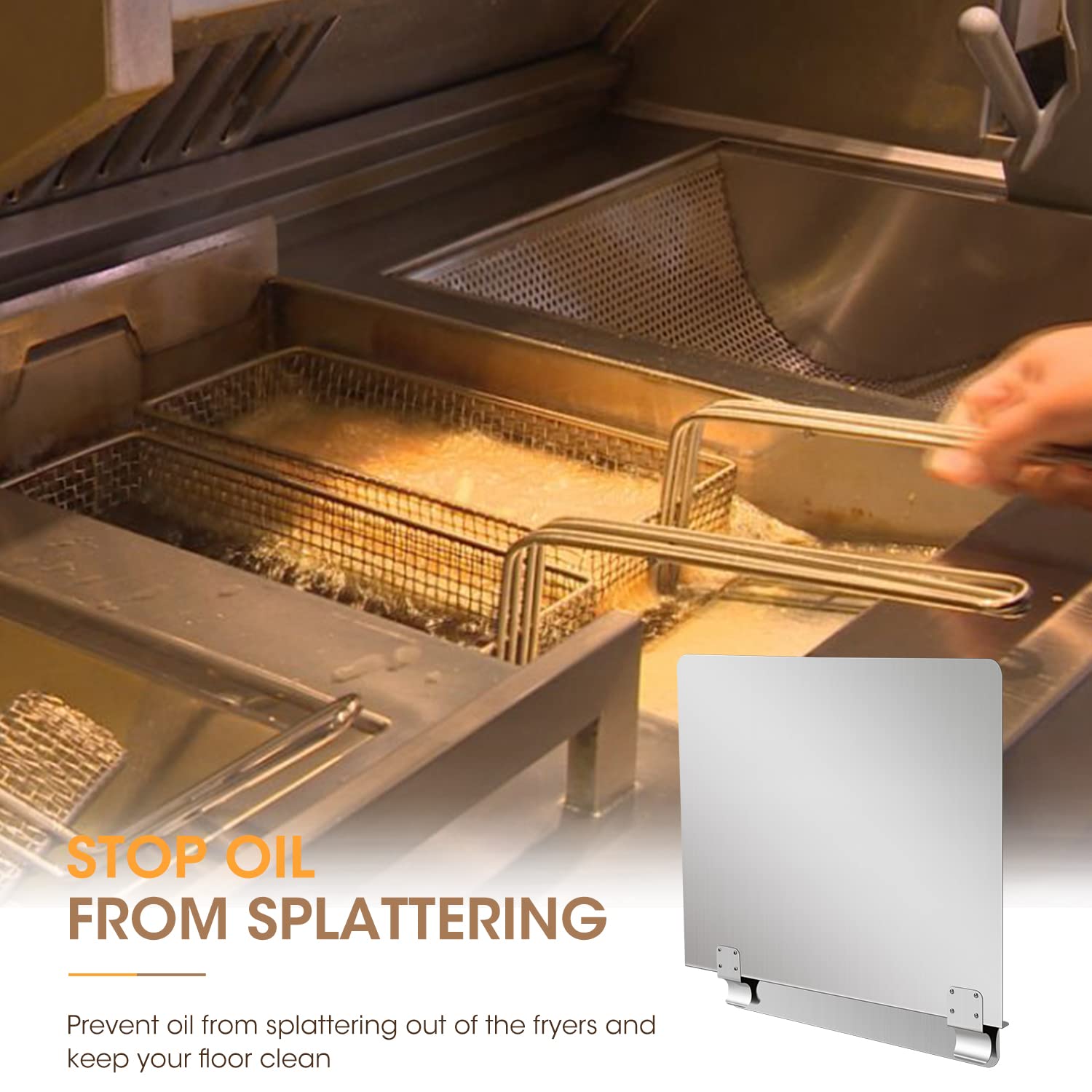 Stainless Steel Commercial Deep Fryer Splash Guard 20-1/2'' W X 18'' H Side Splash Universal Fit Clips Stop Oil From Splattering