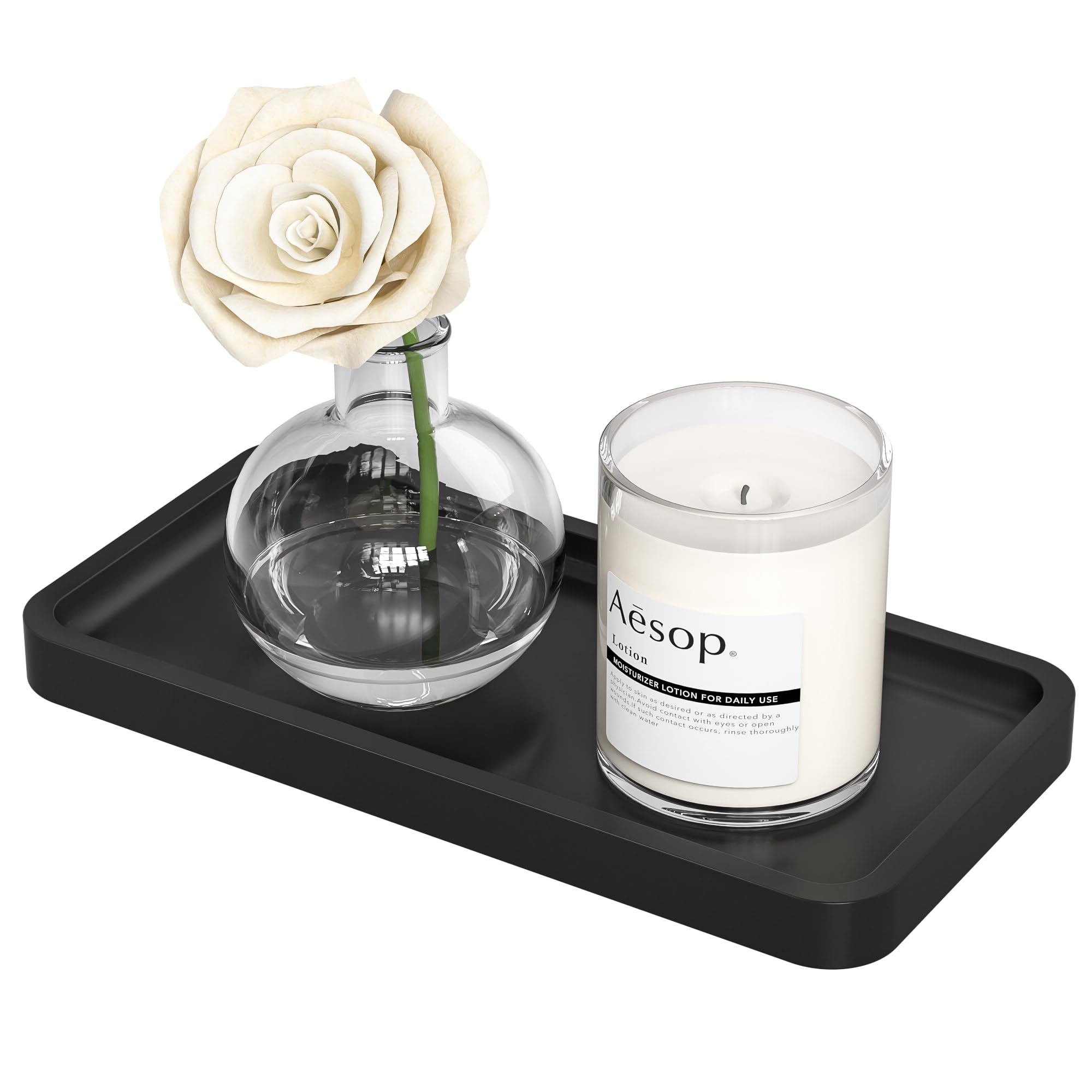 Weenson Vanity Tray, Bathroom Tray For Makeup, Perfume, Jewelry Soap Dispenser, Decorative Tray For Candle, Keys, Small Black Tr