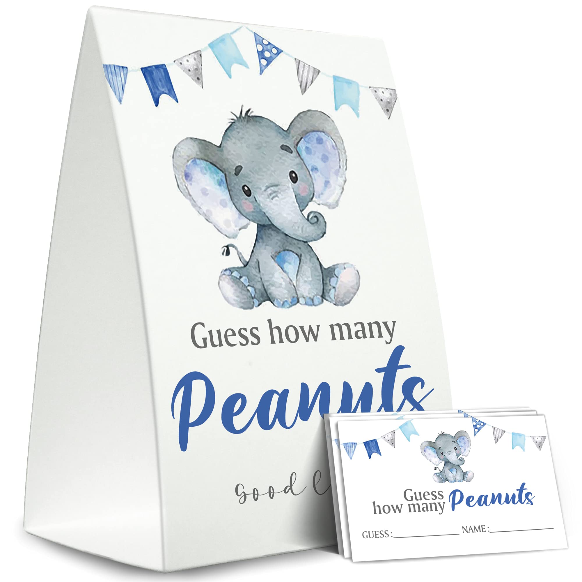 Tesedupoole Guess How Many Peanuts Elephant Themed 50 Card Baby Shower Sign, 5X7 Inches, Multicolor