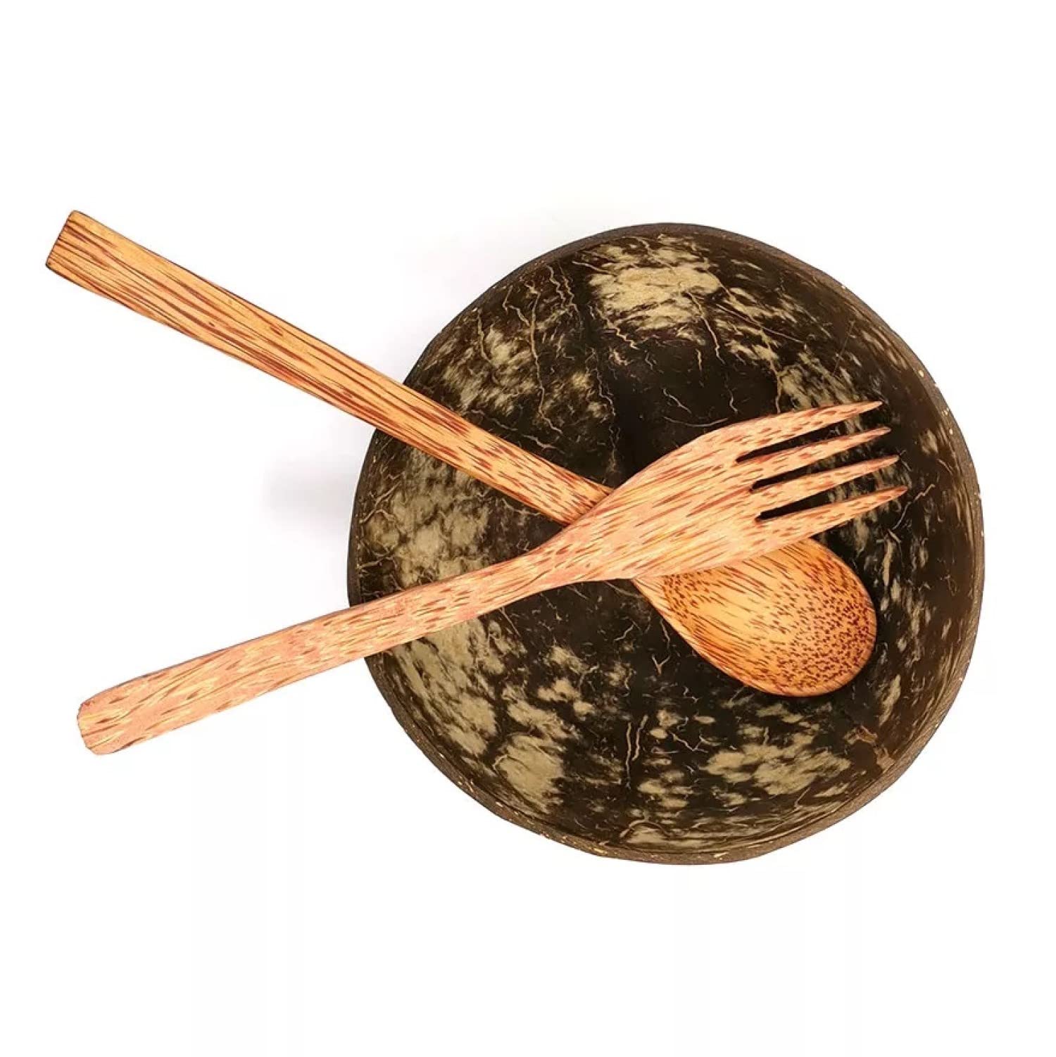 Cerem Coconut Bowl & Wooden Spoon, Fork Set - Handmade Natural Coconut Bowls For Acai, Smoothie, Buddha Bowls - Eco Friendly Veg