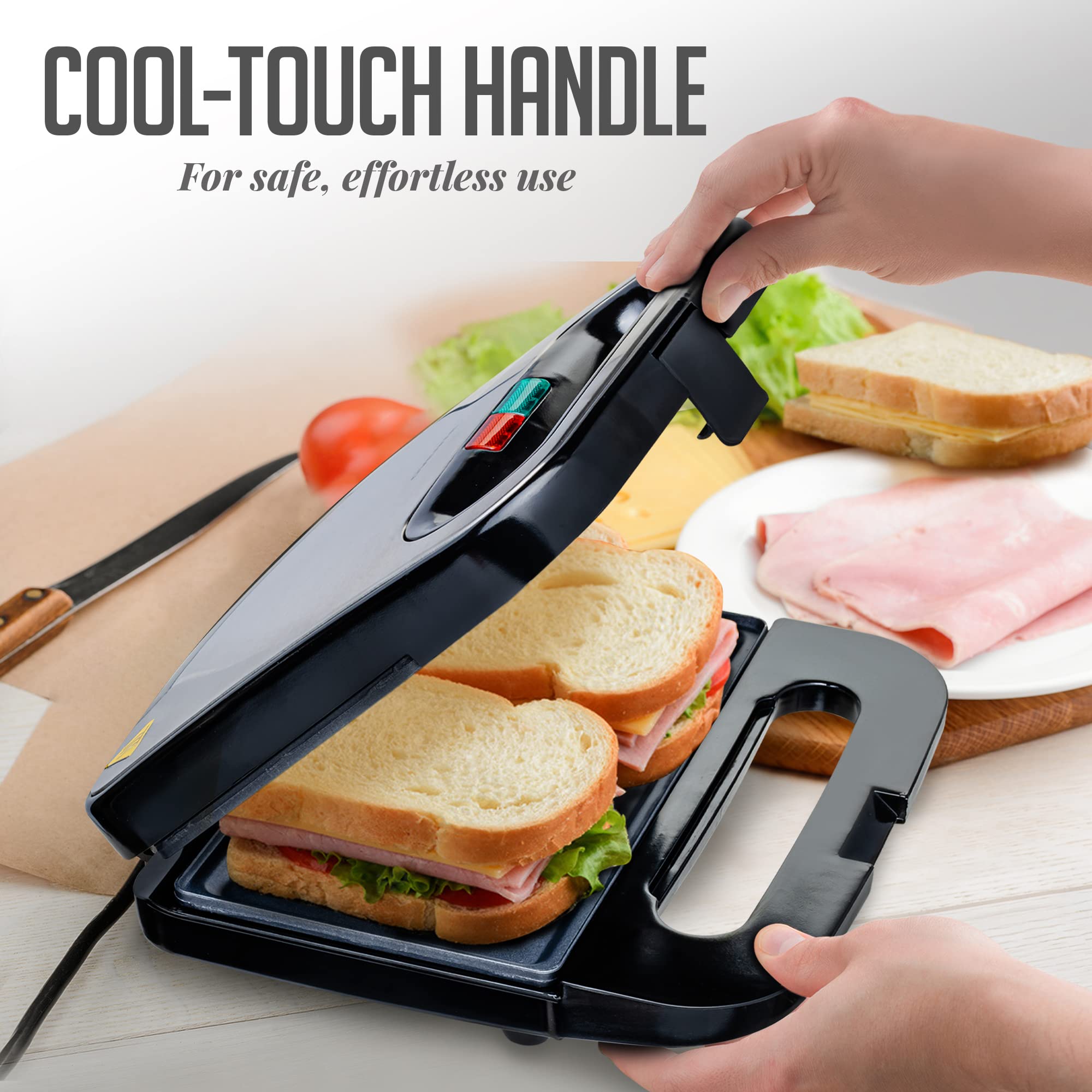 Ovente Electric Panini Press Grill With Nonstick Plates, Led Indicator Lights, Thermostat Control, Cool Touch Handle, Compact Sa
