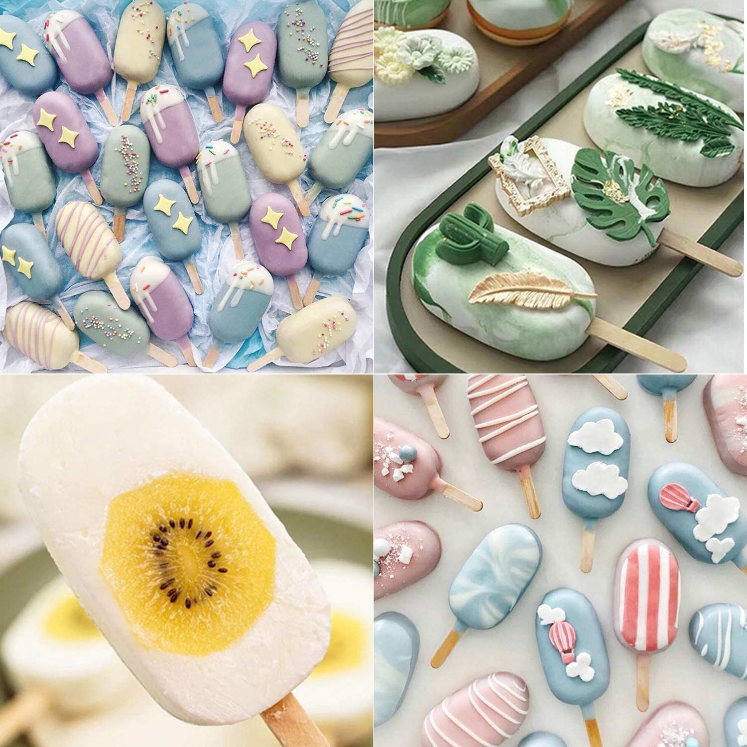 Ozera 2 Pack Popsicles Molds, Homemade Cake Pop Molds Cakesicle Molds Silicone Popcical Molds, 4 Cavities Ice Pop Cream Molds Ma