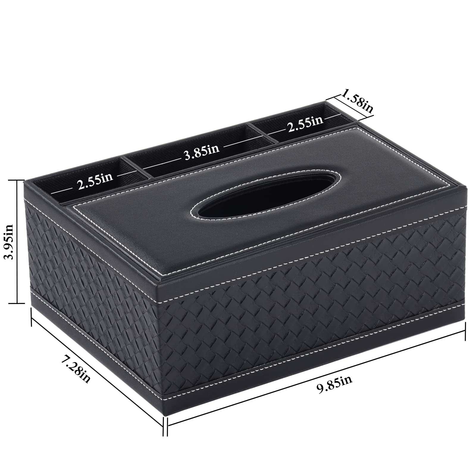 Xnone Tissue Box Cover Rectangle Black Kleenex Box Holder Pu Leather Facial Tissue Organizer,Multifunctional Remote Control Stat