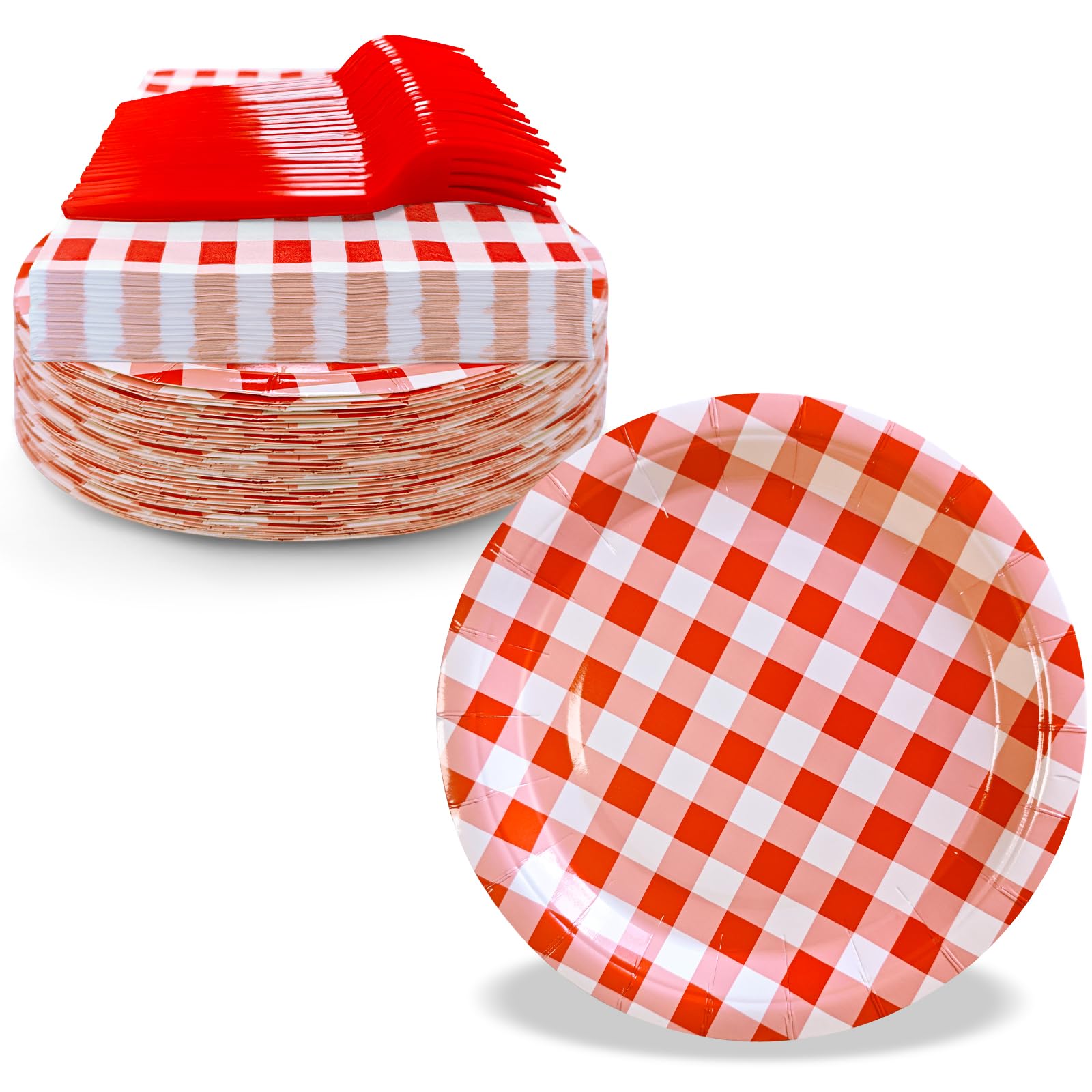 WYQJHKV 105 Pcs Red Gingham Party Supplies Include 7 Inch Disposable Red Dessert Paper Plates and Napkins for Wedding Baby Showe