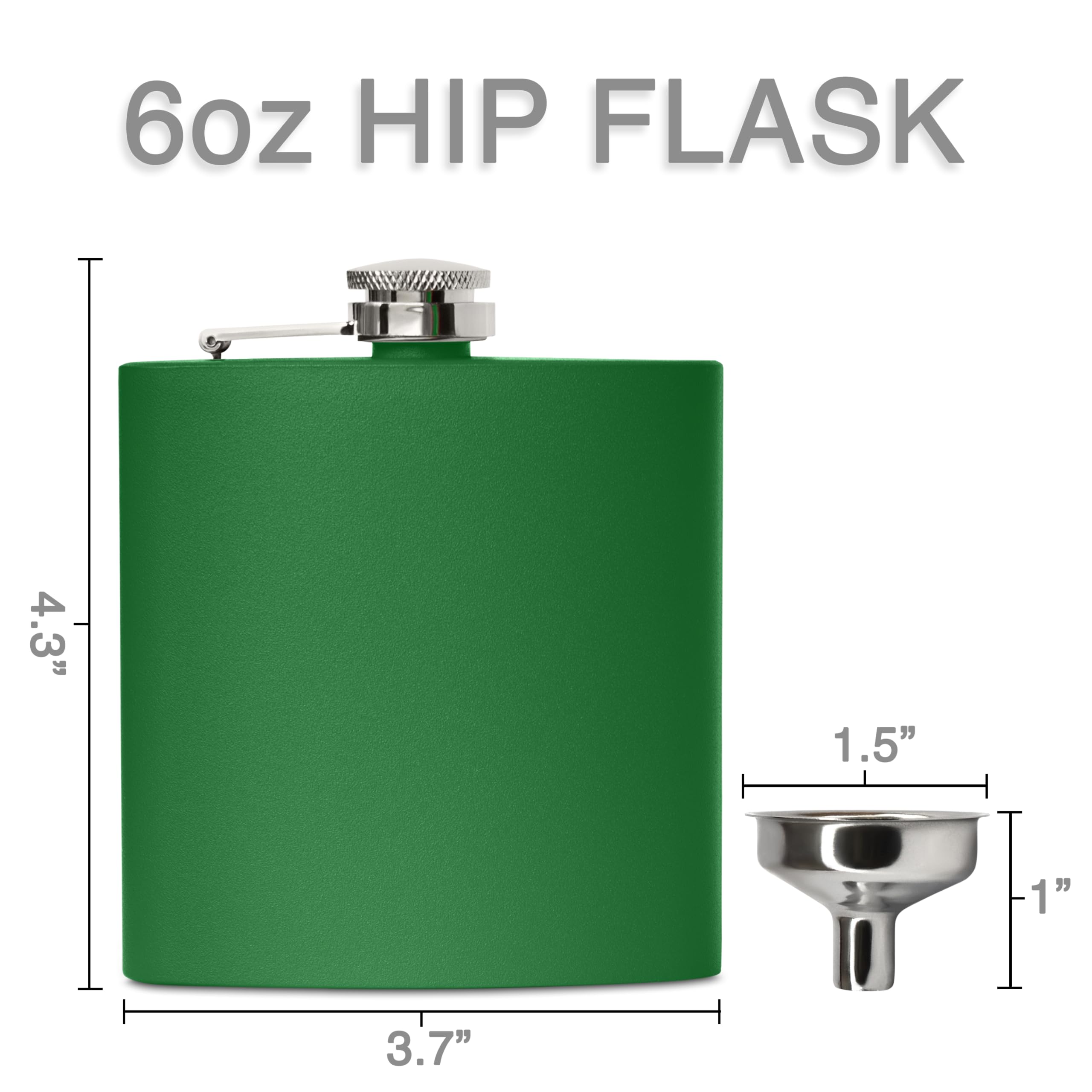 Clear Water Home Goods - 6 Oz Powder Coated Stainless Steel Hip Flask - Wedding Party - Groomsman - Bridesmaid (Matte Green, 1)